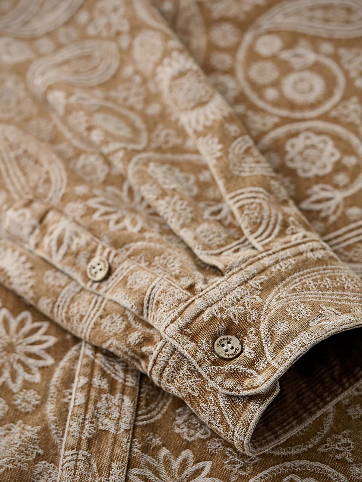 Paisley Jacquard Long-Sleeve Shirt with Corduroy Collar & Cuffs - Image 12