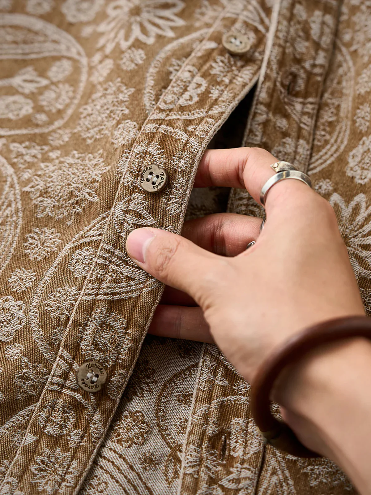 Paisley Jacquard Long-Sleeve Shirt with Corduroy Collar & Cuffs - Image 7