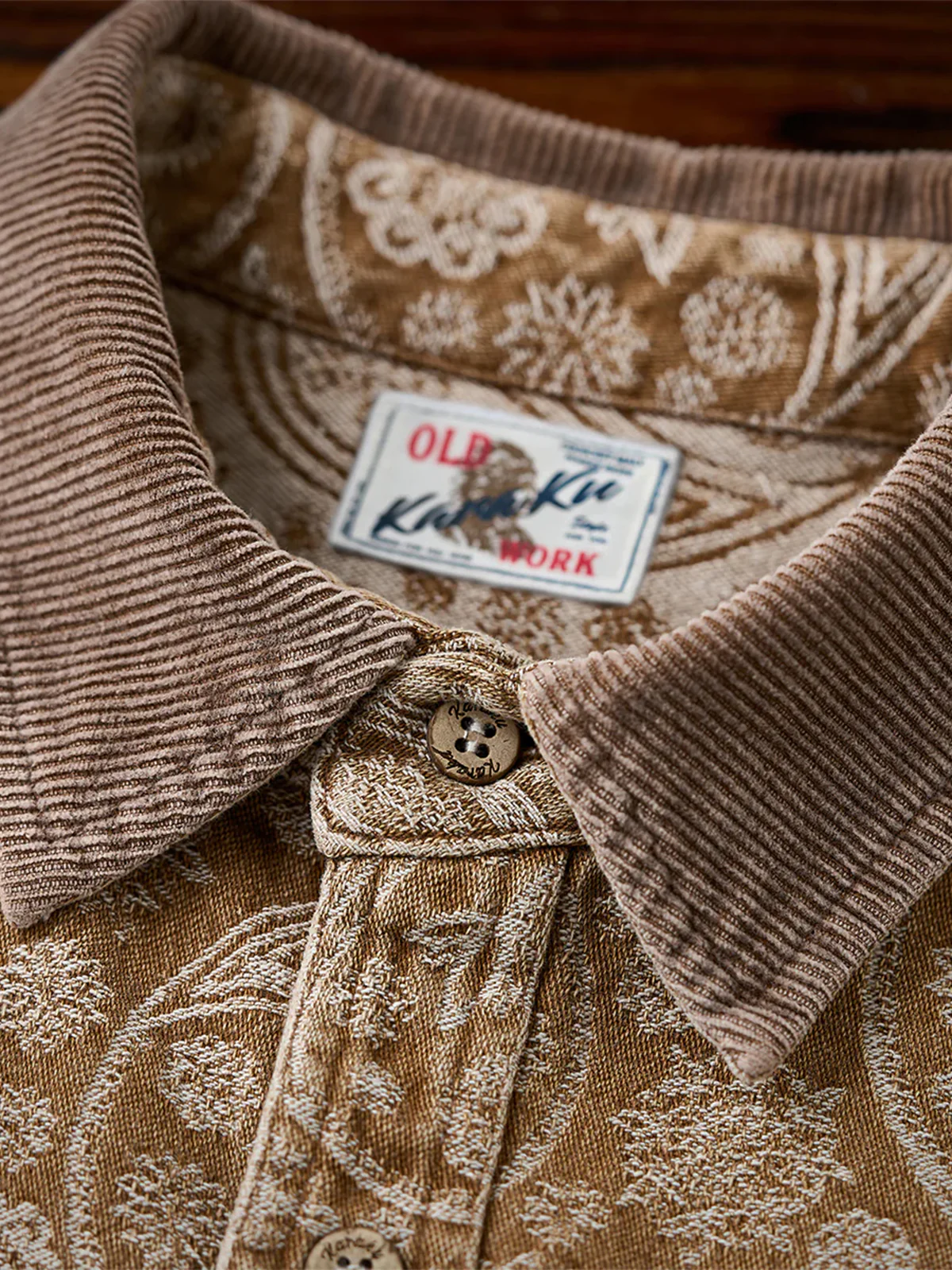 Paisley Jacquard Long-Sleeve Shirt with Corduroy Collar & Cuffs - Image 8