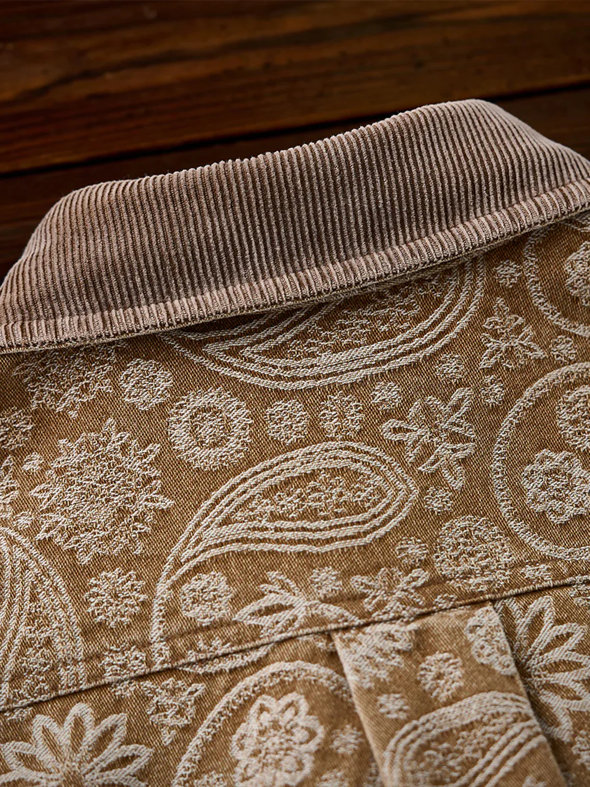 Paisley Jacquard Long-Sleeve Shirt with Corduroy Collar & Cuffs - Image 9