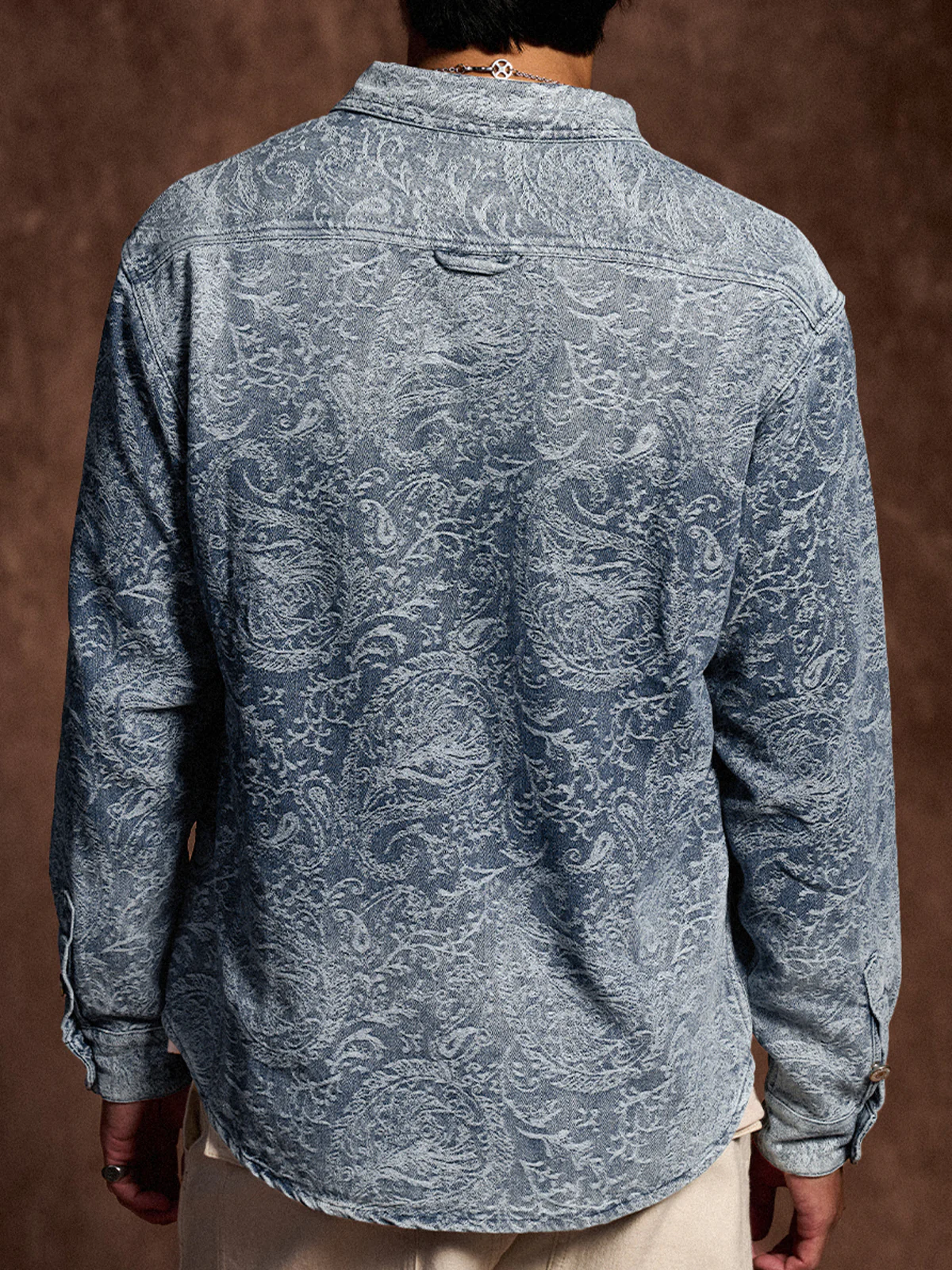 Gradient Paisley Jacquard Denim Work Shirt - Image 10