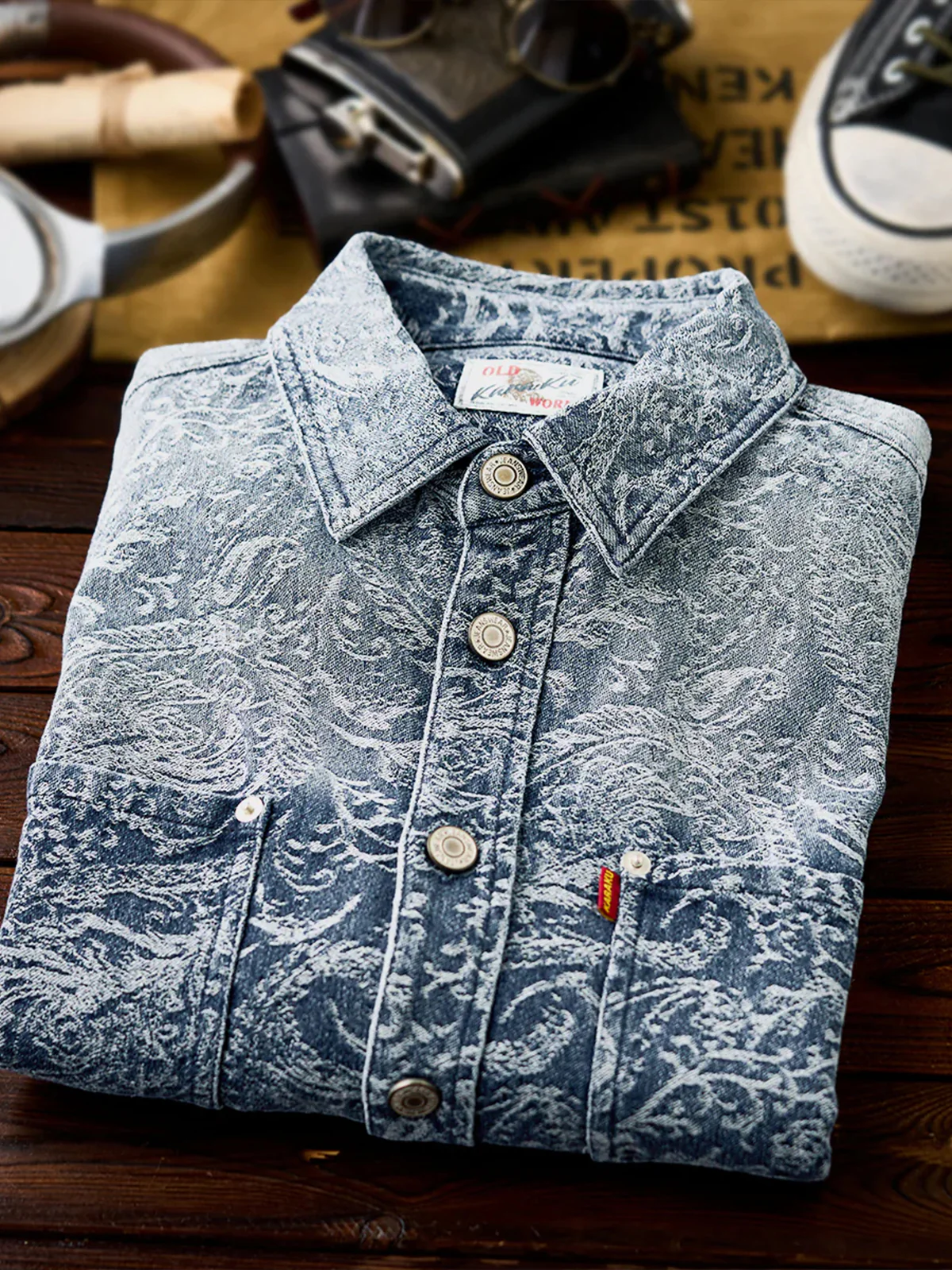 Gradient Paisley Jacquard Denim Work Shirt - Image 11