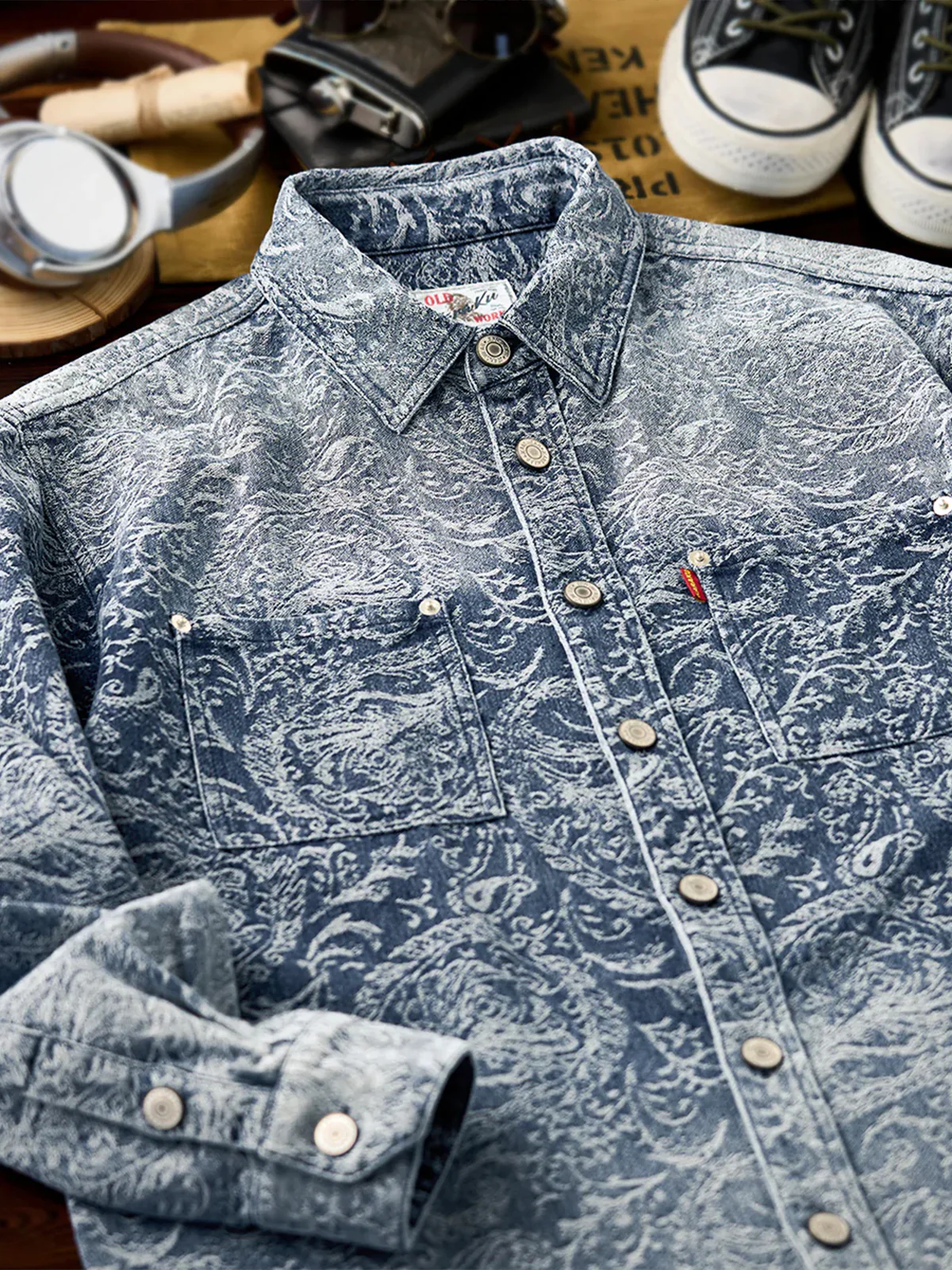 Gradient Paisley Jacquard Denim Work Shirt - Image 12