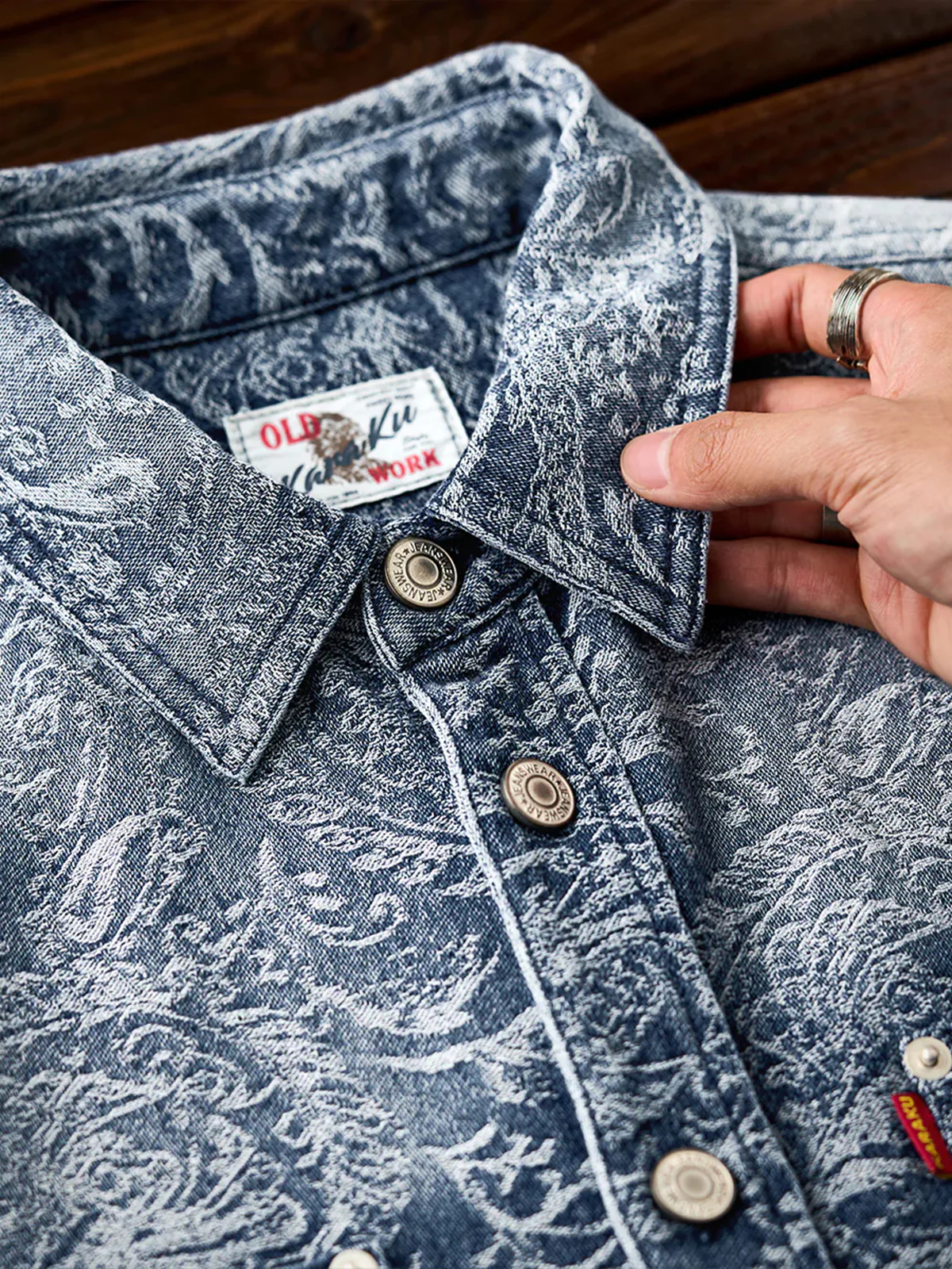 Gradient Paisley Jacquard Denim Work Shirt - Image 13