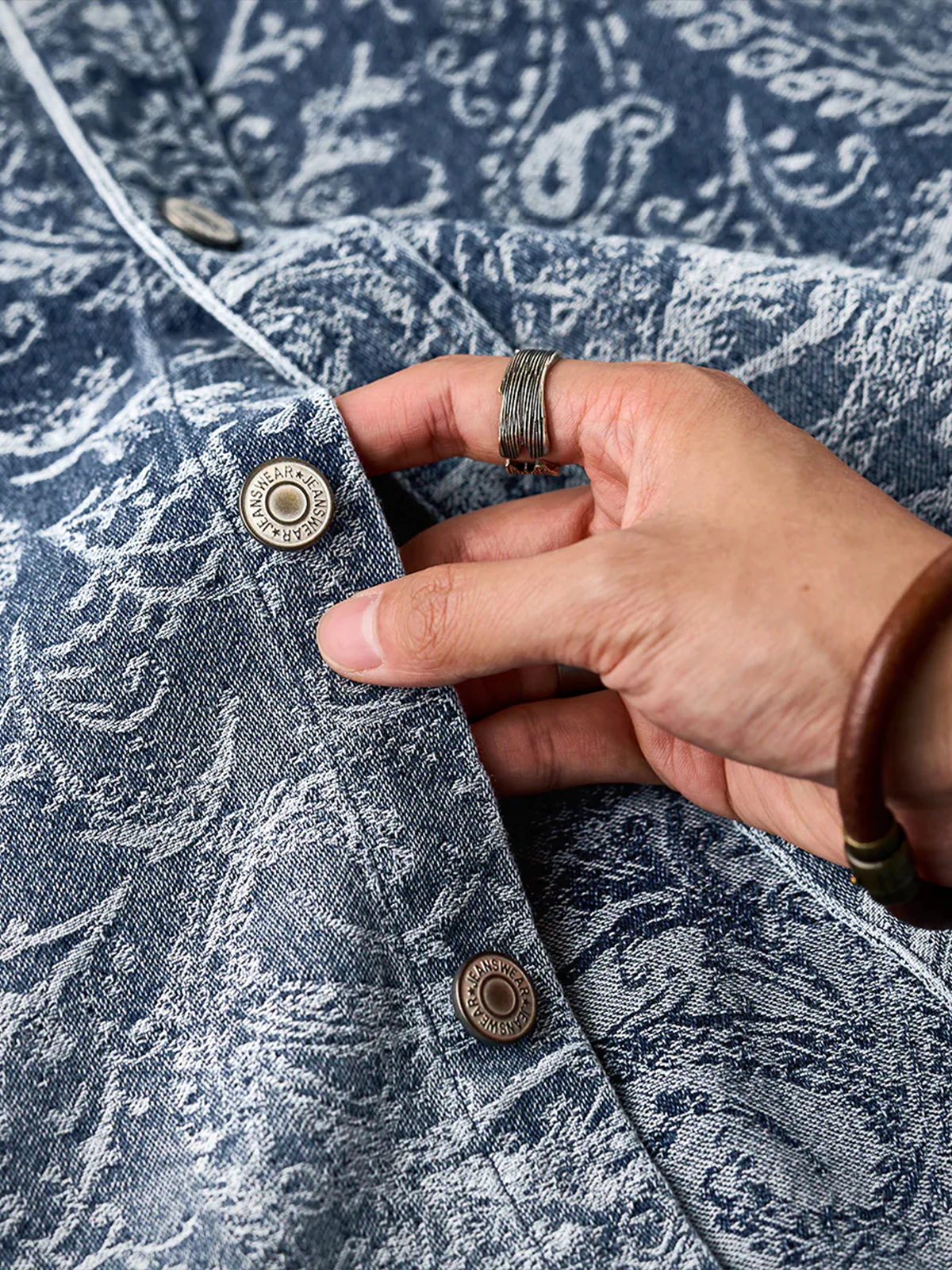 Gradient Paisley Jacquard Denim Work Shirt - Image 14
