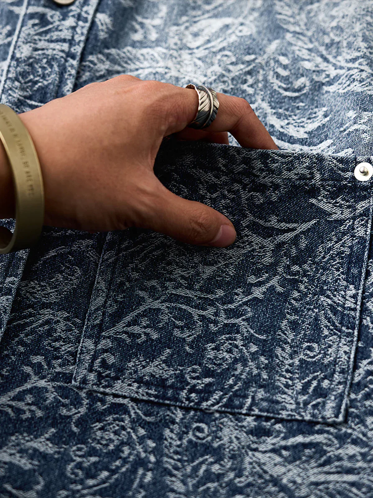 Gradient Paisley Jacquard Denim Work Shirt - Image 15