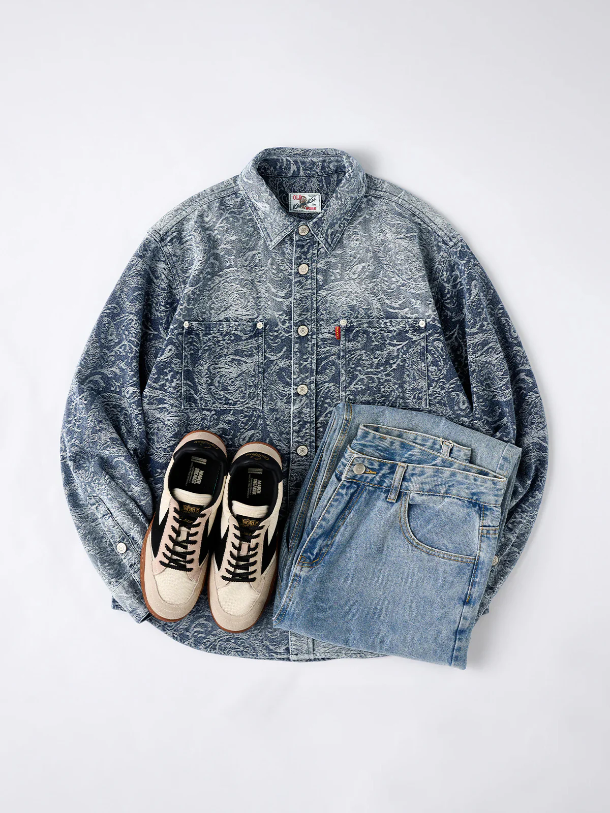 Gradient Paisley Jacquard Denim Work Shirt - Image 25