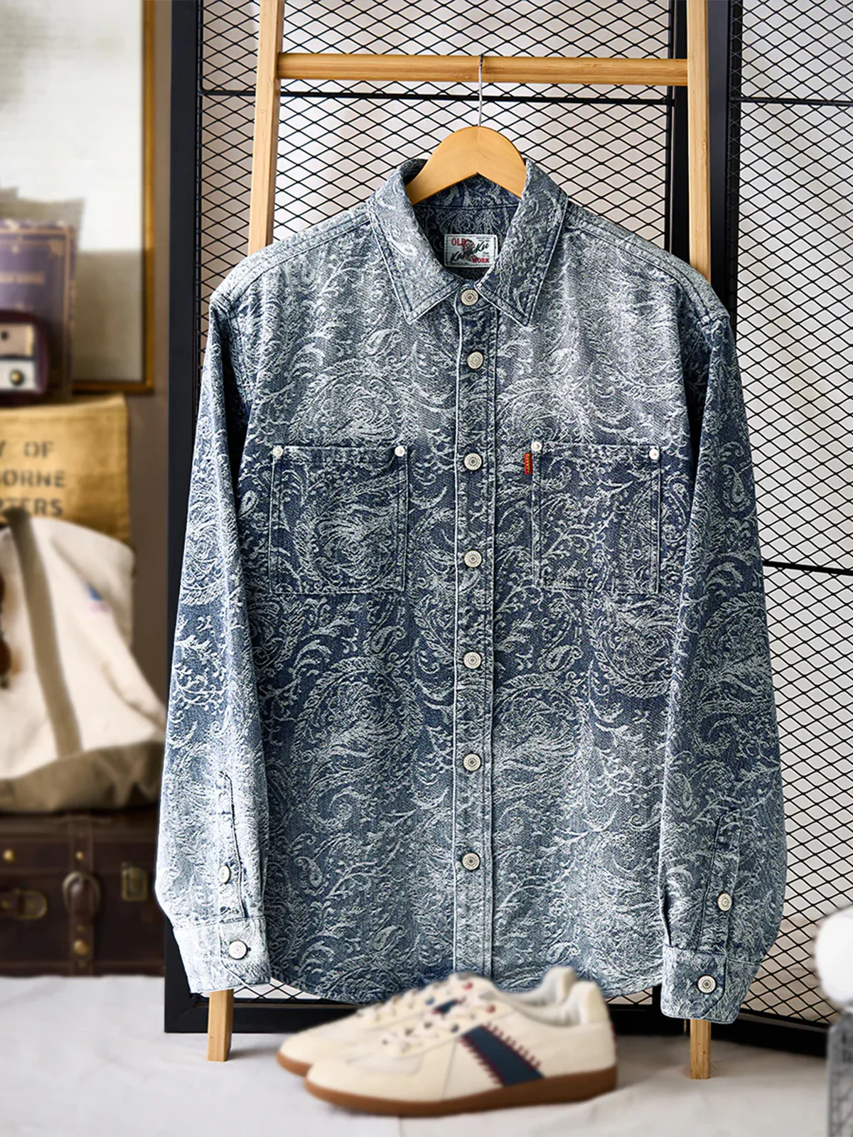Gradient Paisley Jacquard Denim Work Shirt - Image 3