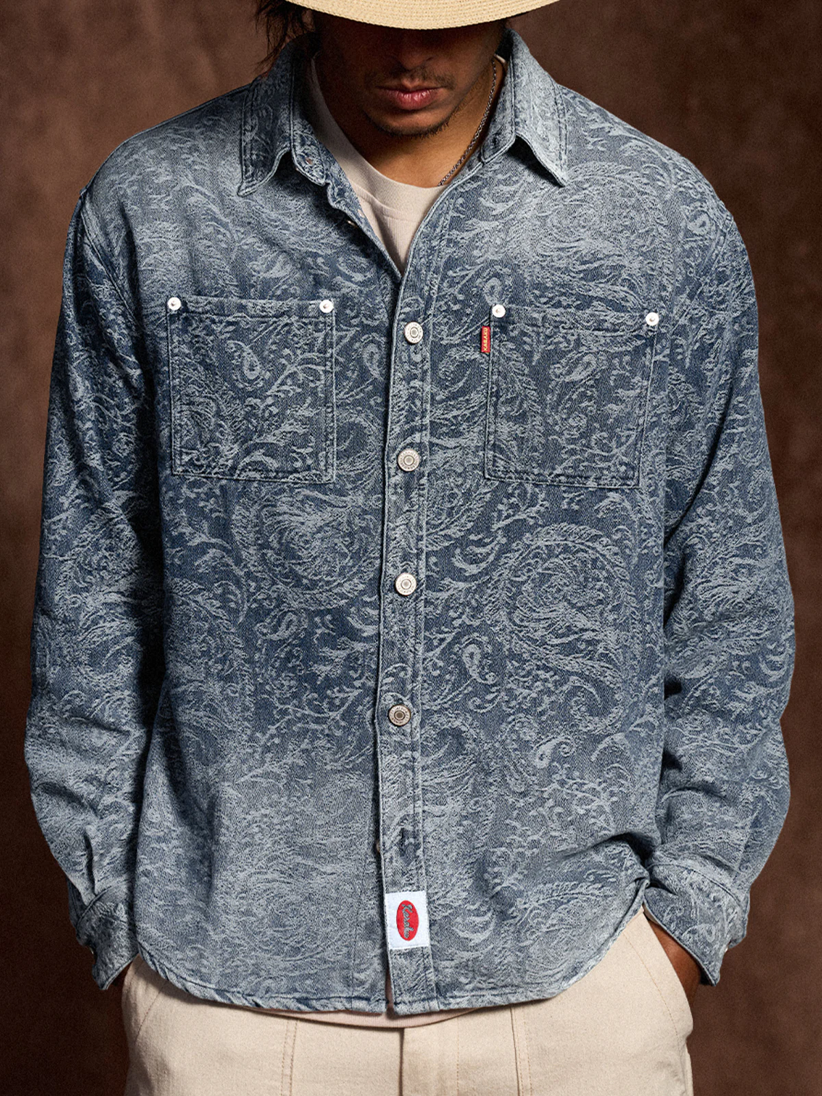 Gradient Paisley Jacquard Denim Work Shirt - Image 4