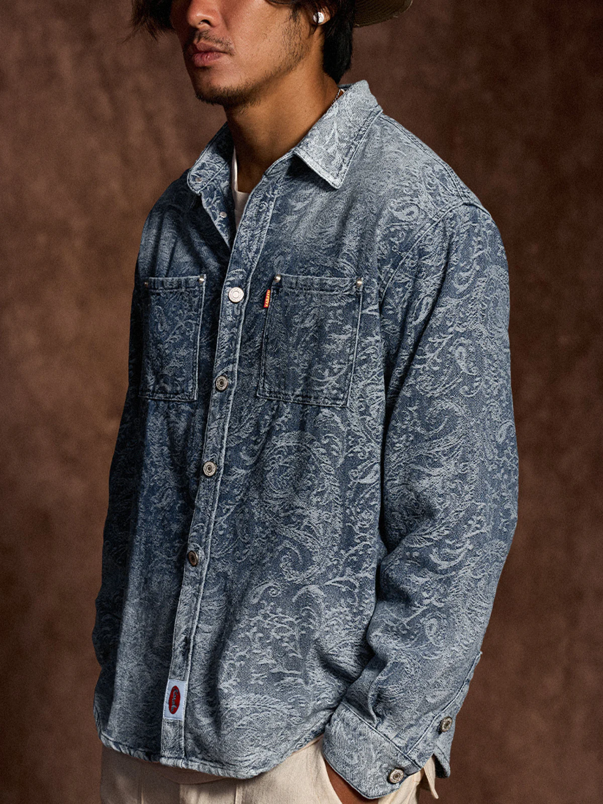 Gradient Paisley Jacquard Denim Work Shirt - Image 6