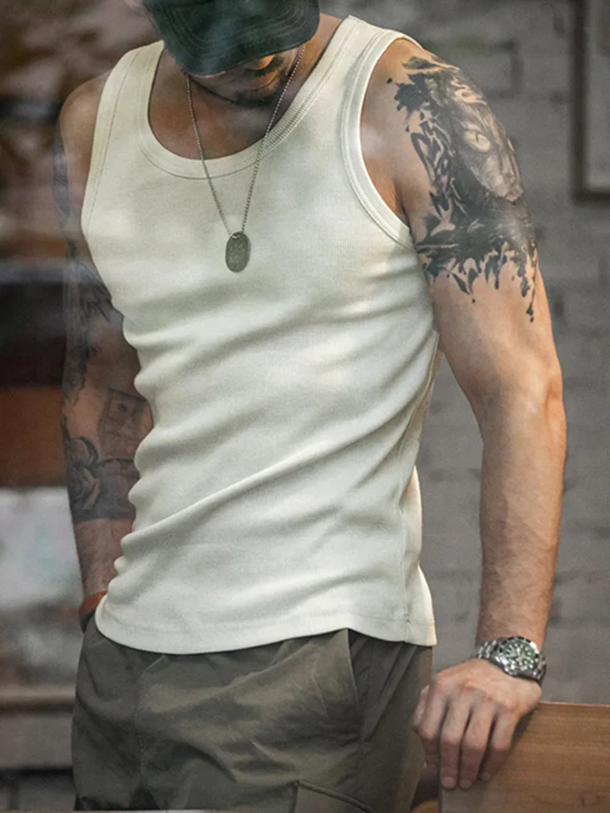 Cotton Plain Ribbed Tank Top - Image 3