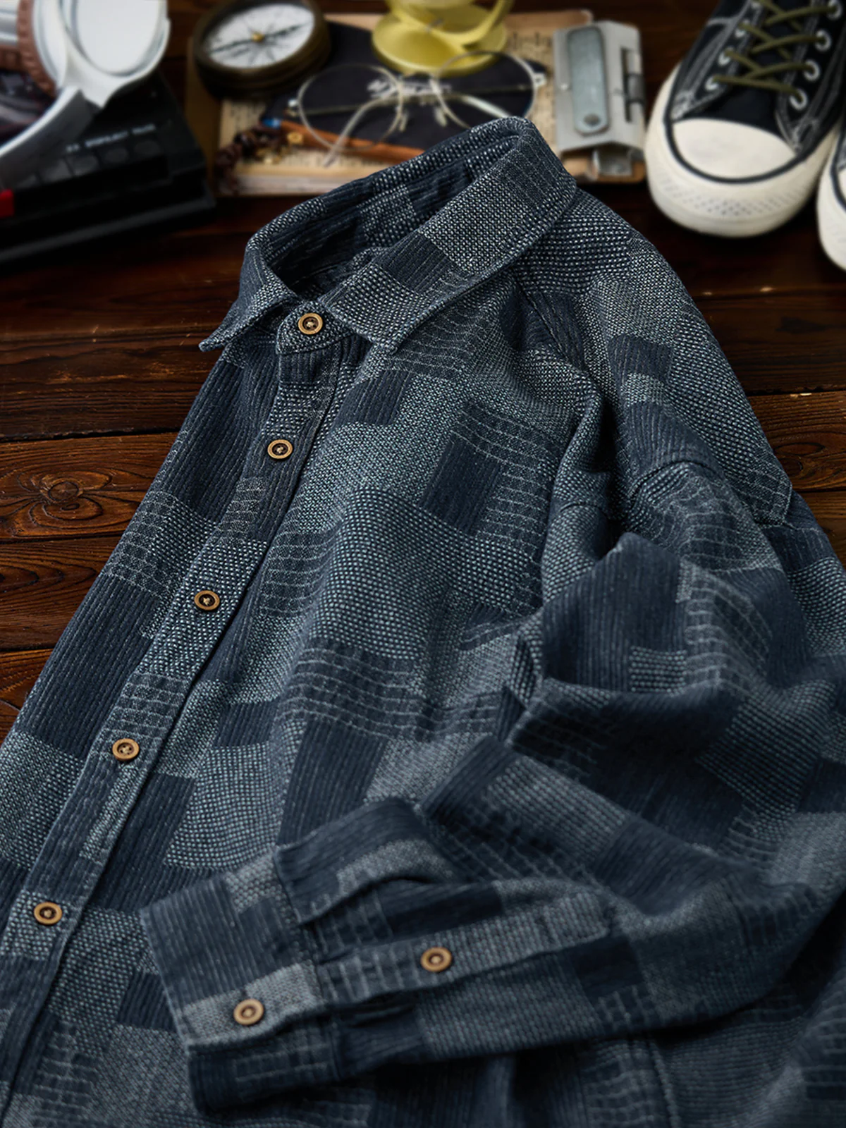 Boro Jacquard Pre-dyed Denim Work Shirt - Image 11