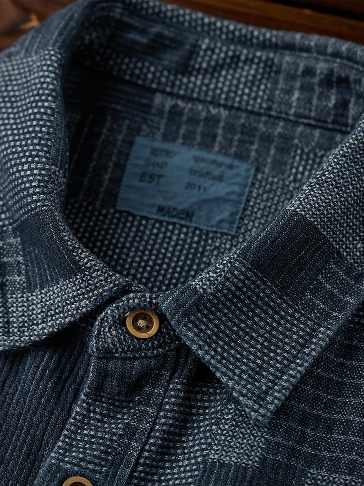 Boro Jacquard Pre-dyed Denim Work Shirt - Image 12