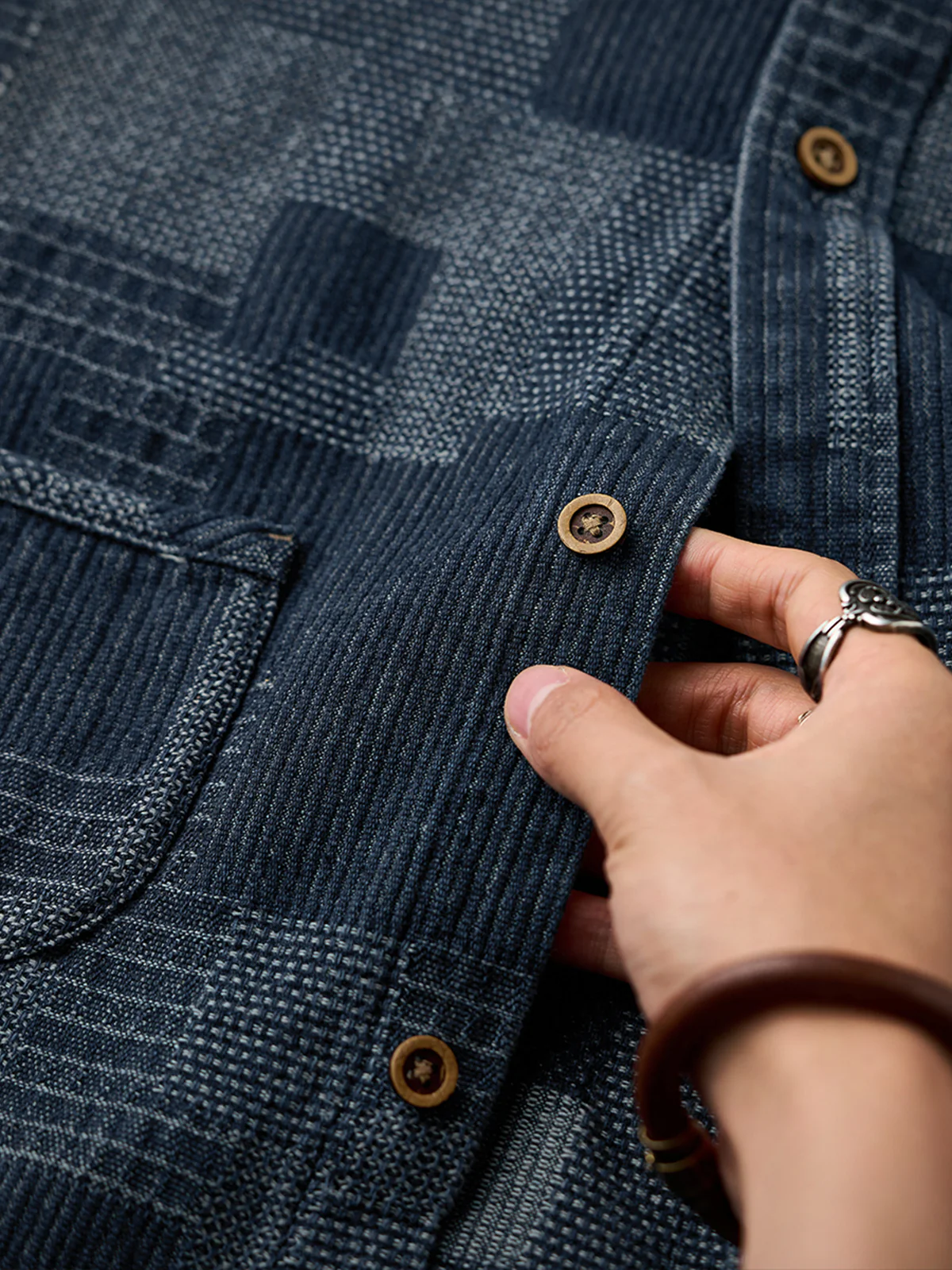 Boro Jacquard Pre-dyed Denim Work Shirt - Image 13