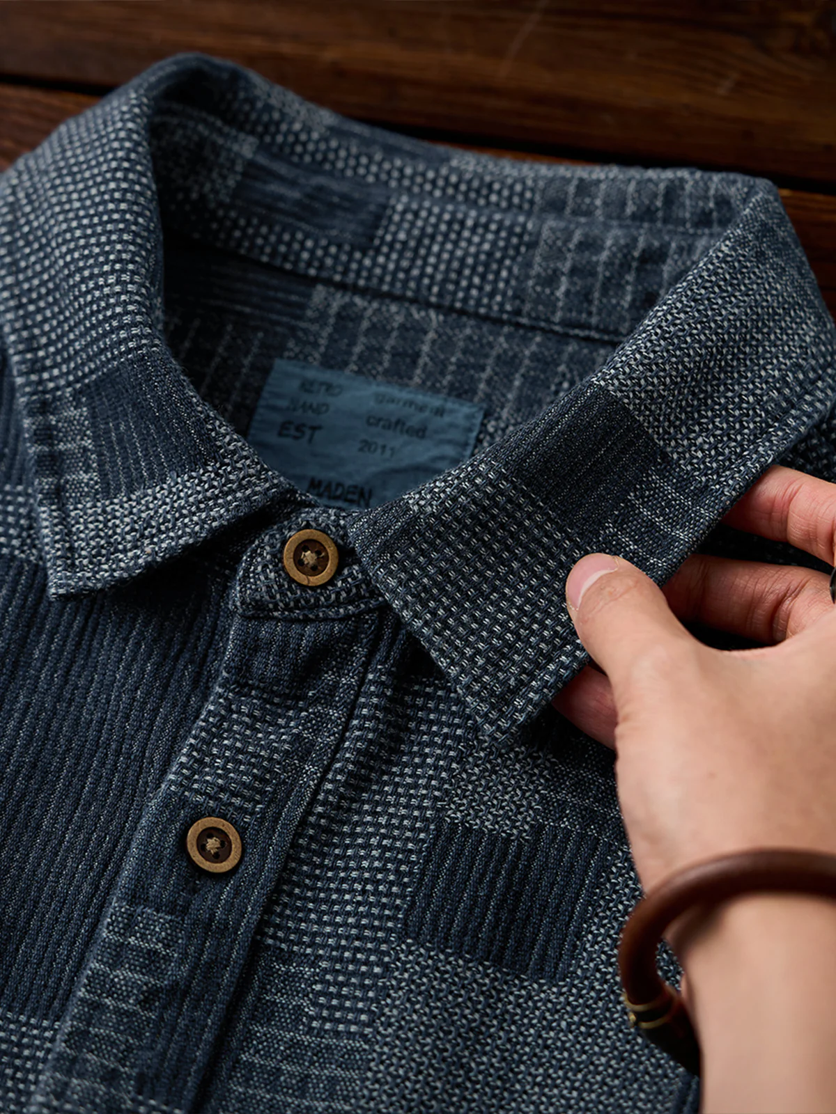 Boro Jacquard Pre-dyed Denim Work Shirt - Image 14
