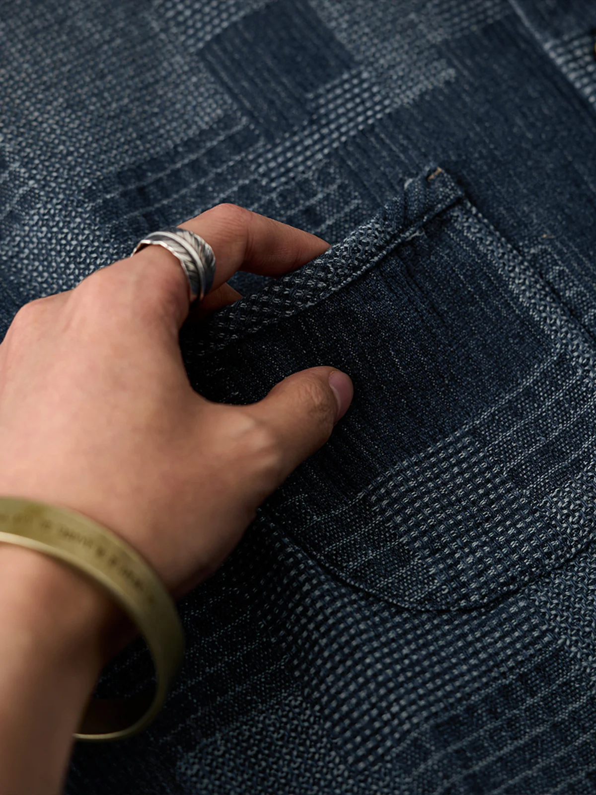 Boro Jacquard Pre-dyed Denim Work Shirt - Image 15