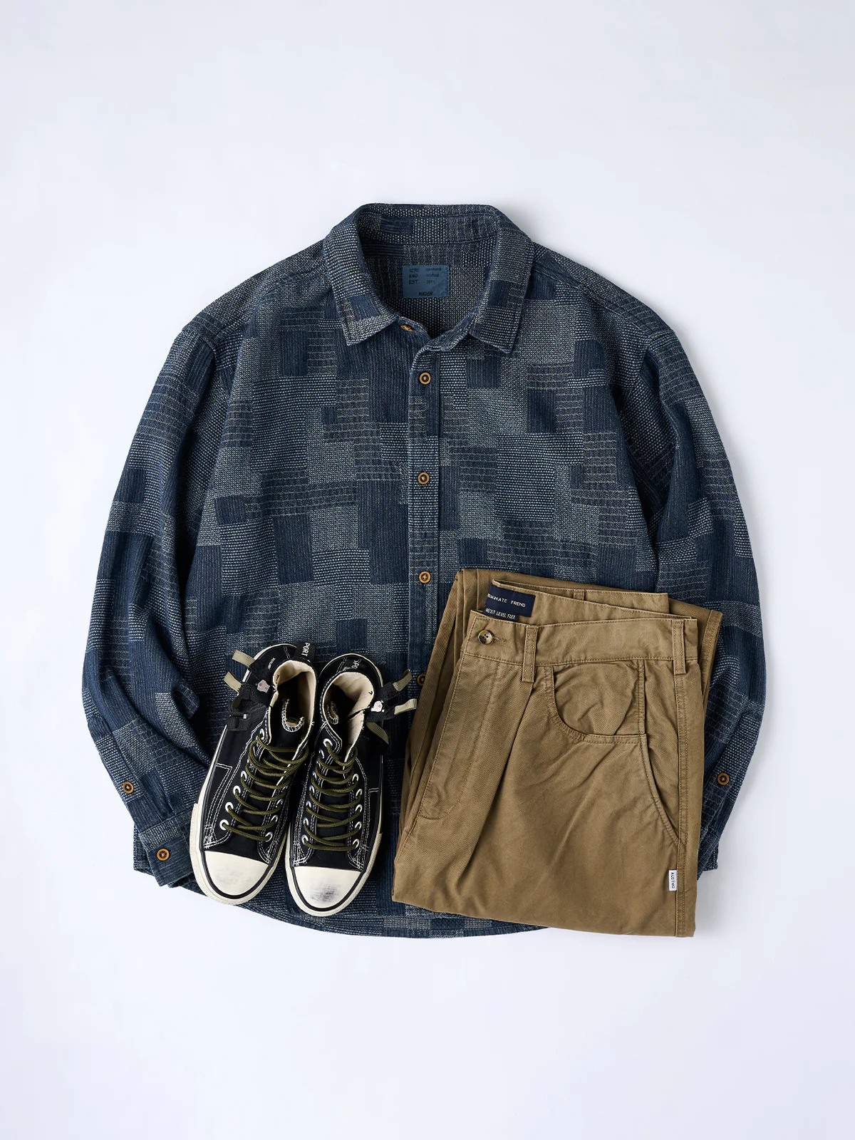 Boro Jacquard Pre-dyed Denim Work Shirt - Image 24