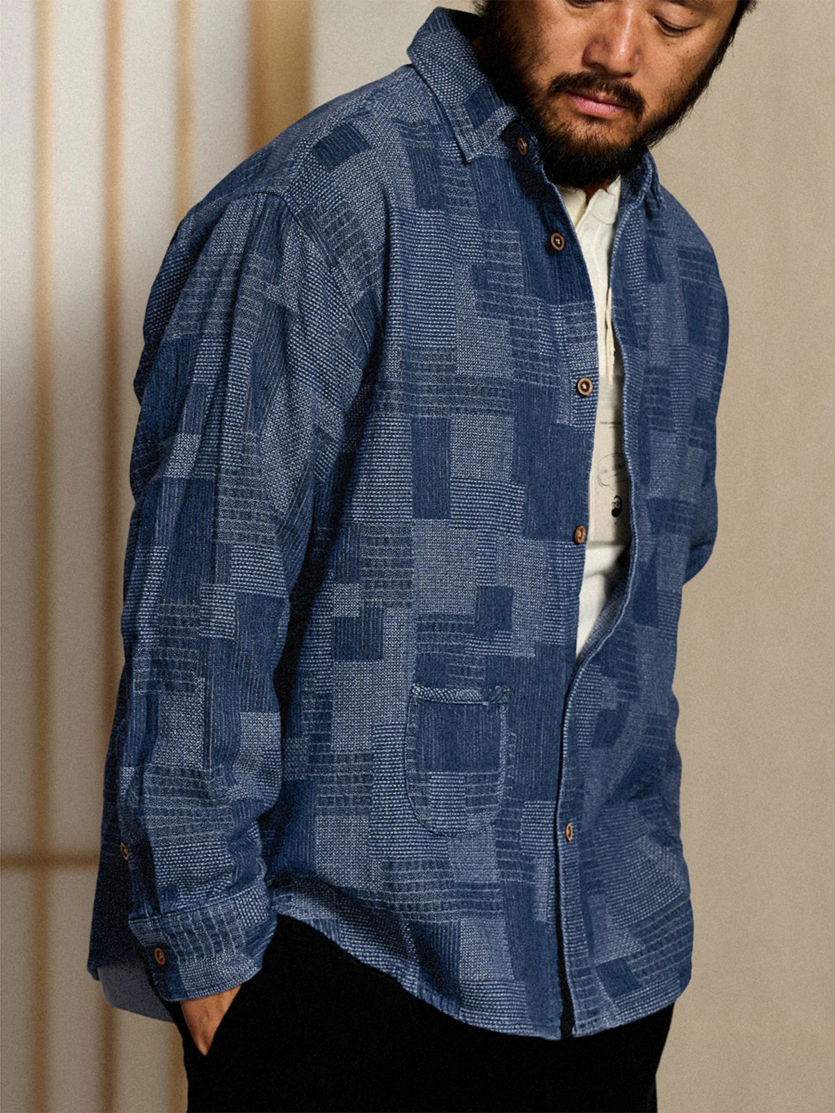 Boro Jacquard Pre-dyed Denim Work Shirt - Image 5