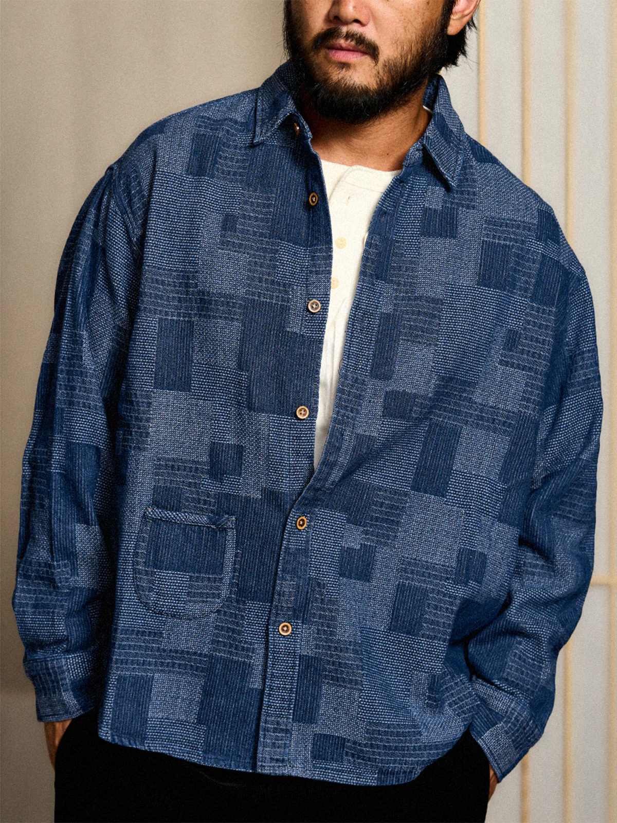 Boro Jacquard Pre-dyed Denim Work Shirt - Image 6