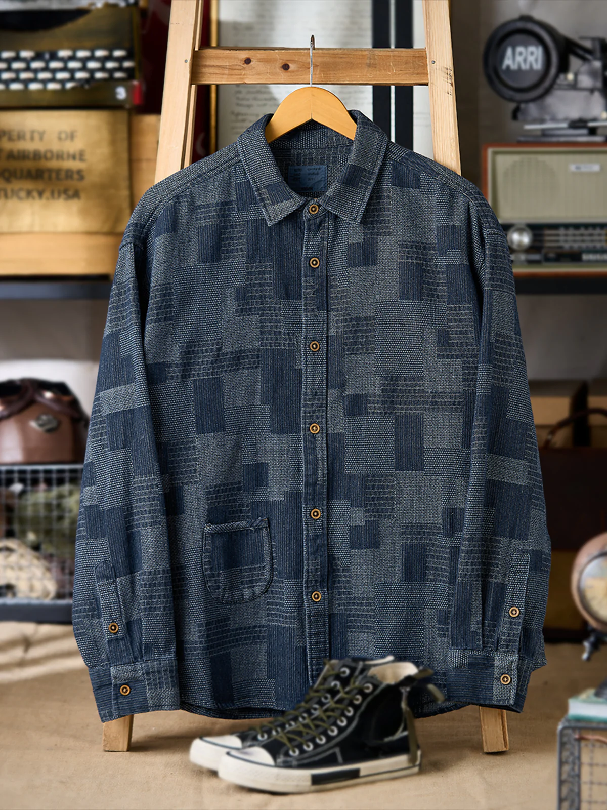 Boro Jacquard Pre-dyed Denim Work Shirt - Image 9