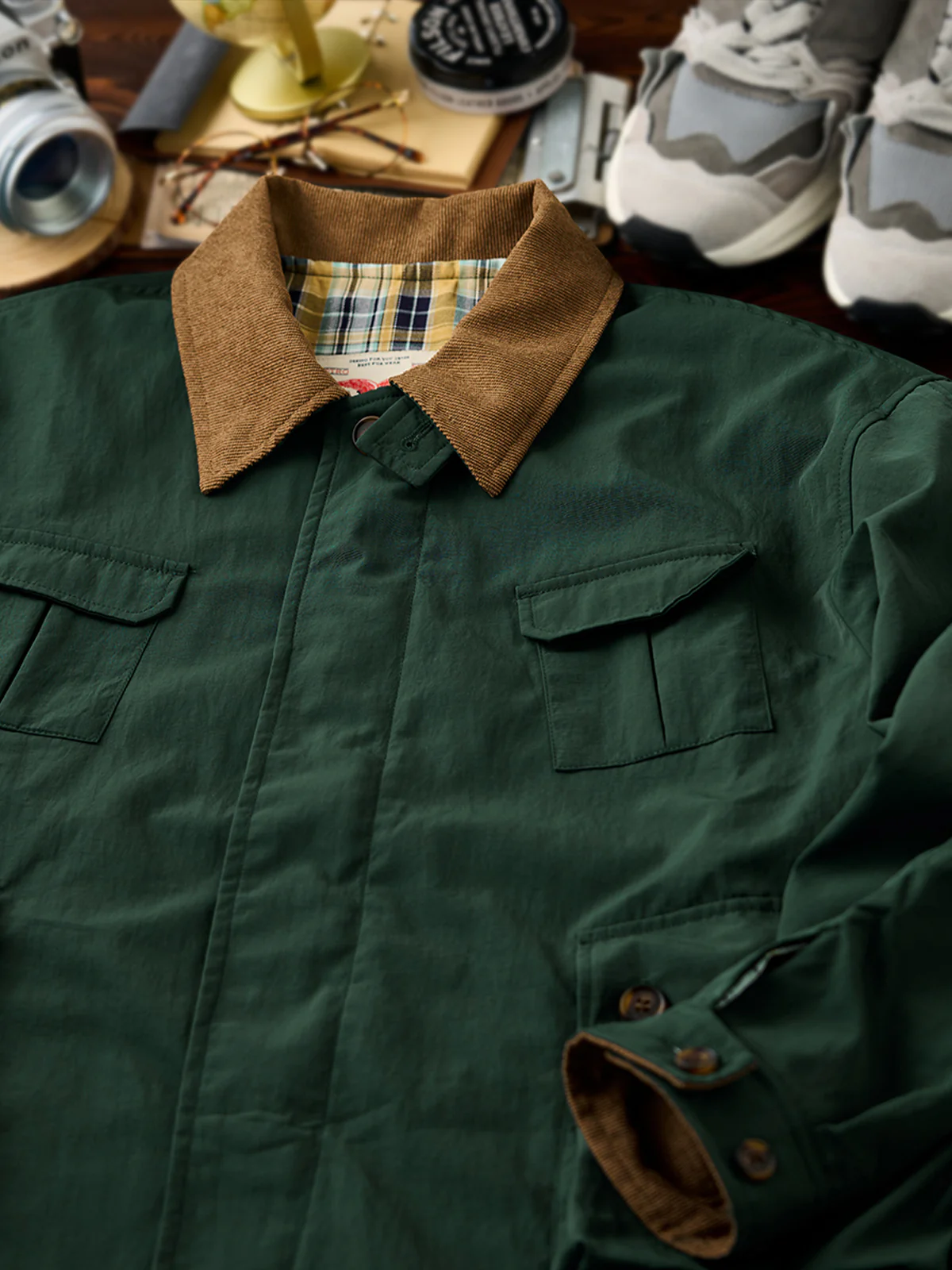 Corduroy-Lined Collar and Cuffs Water-Repellent Hunting Jacket - Image 6
