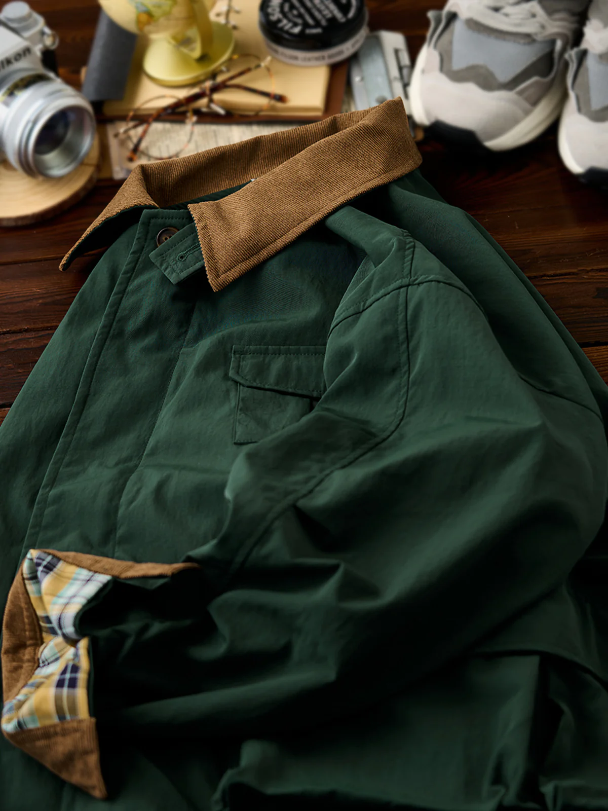 Corduroy-Lined Collar and Cuffs Water-Repellent Hunting Jacket - Image 7