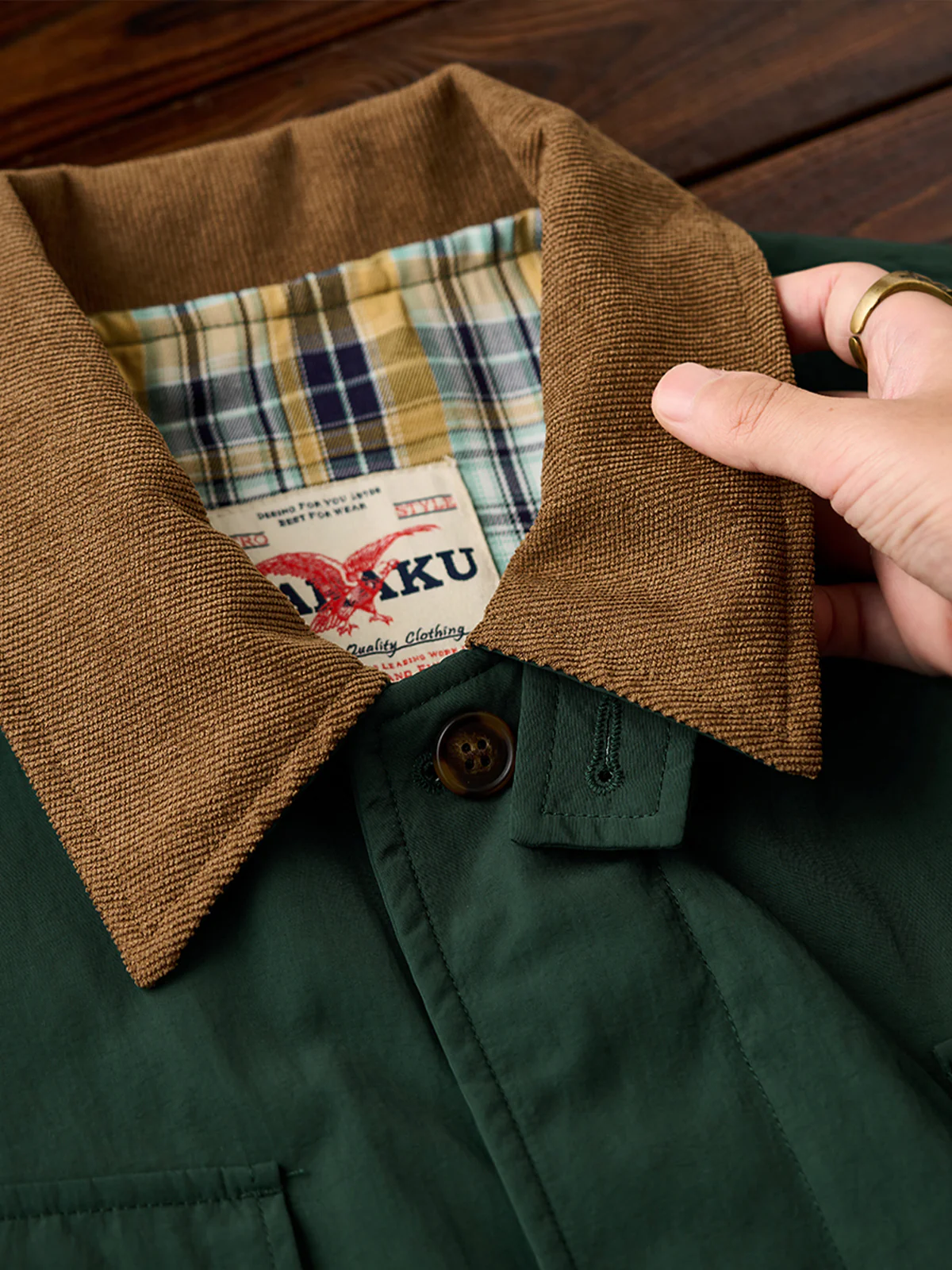Corduroy-Lined Collar and Cuffs Water-Repellent Hunting Jacket - Image 8