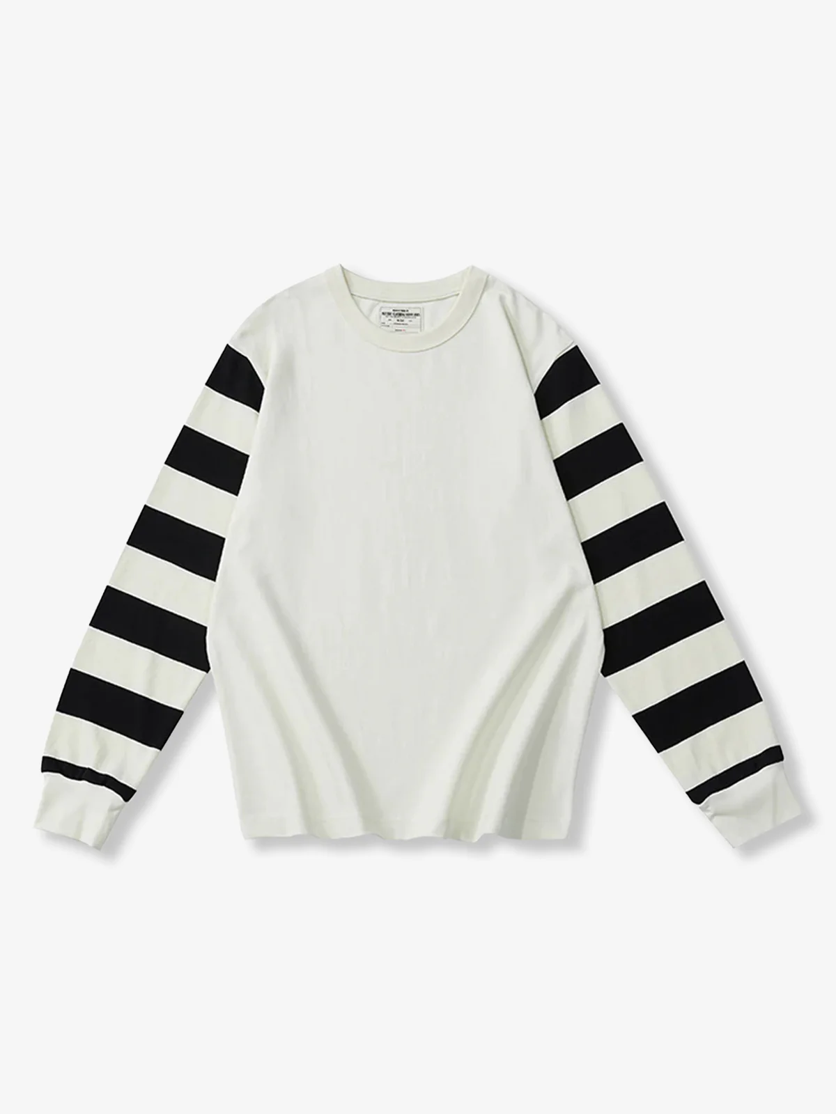 Contrasting Stripes Sleeve Heavyweight Biker Long Sleeve Tee - Image 3