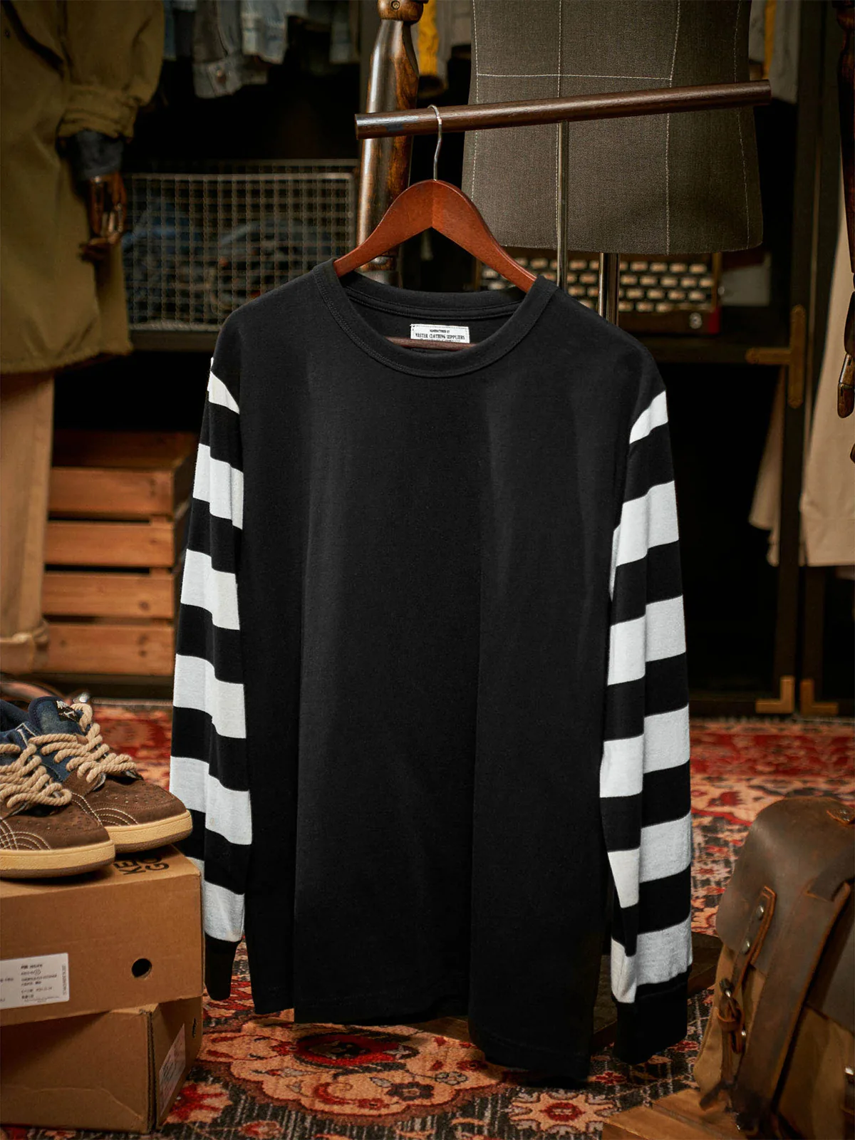 Contrasting Stripes Sleeve Heavyweight Biker Long Sleeve Tee - Image 7