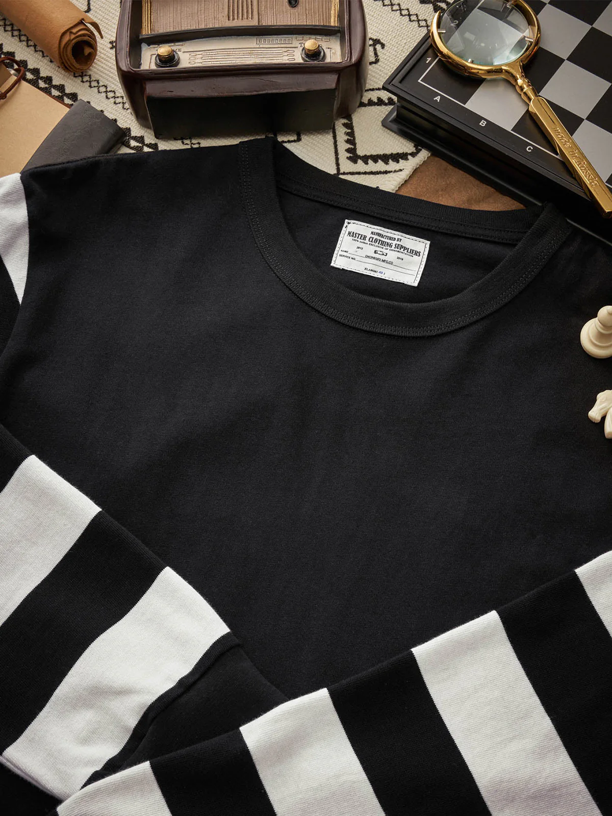 Contrasting Stripes Sleeve Heavyweight Biker Long Sleeve Tee - Image 8