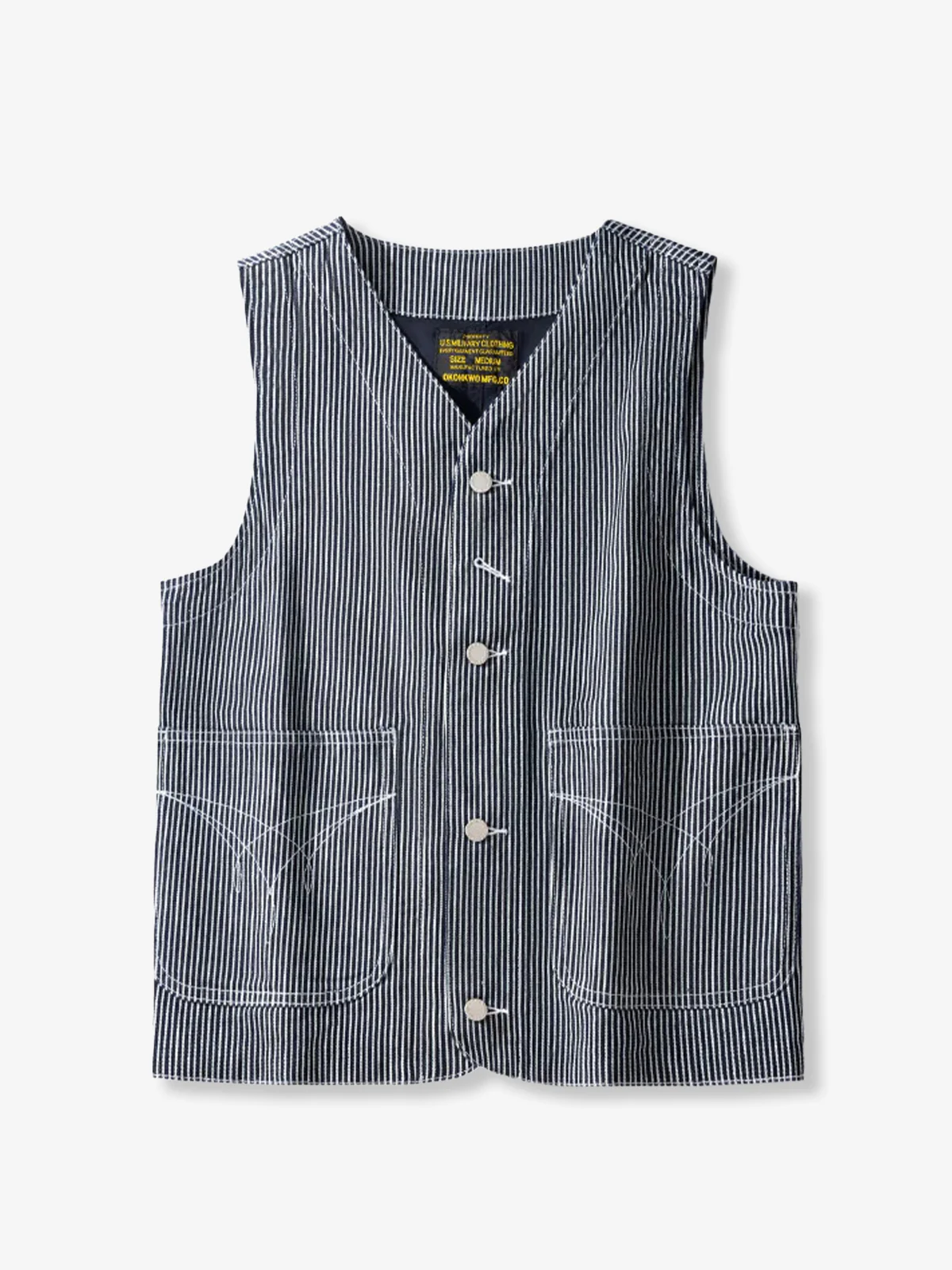 Striped V-Neck Cotton Canvas Work Vest - Image 3