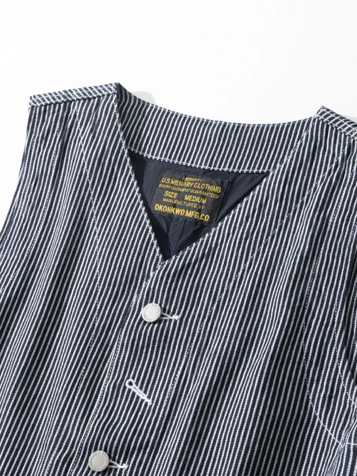 Striped V-Neck Cotton Canvas Work Vest - Image 5