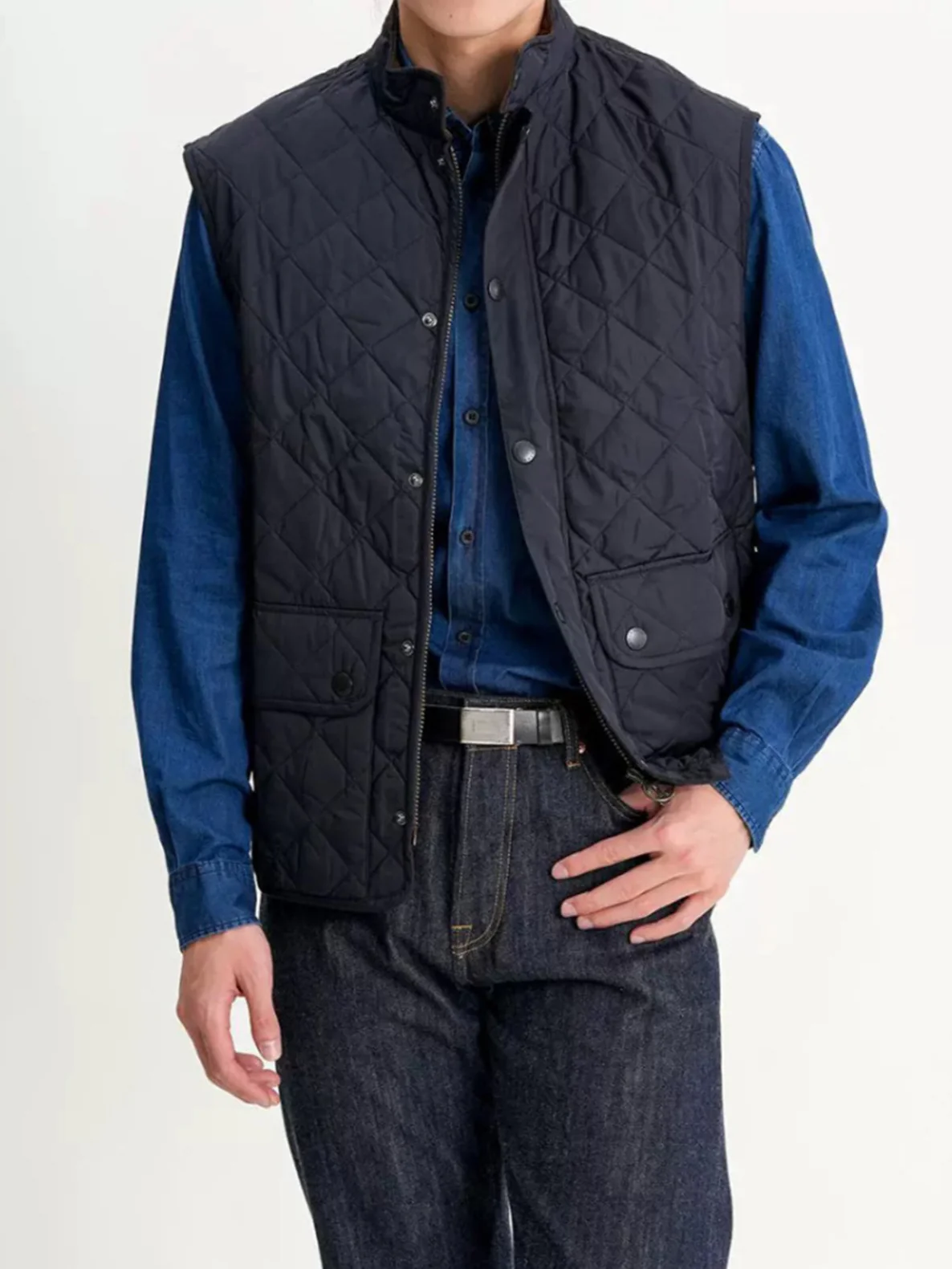 Corduroy Quilted Padded Vest with Stand Collar - Image 10
