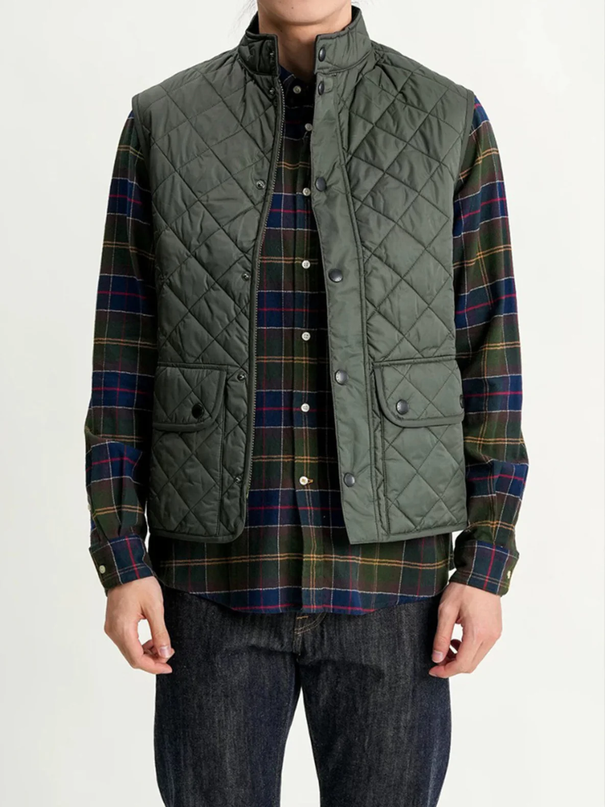Corduroy Quilted Padded Vest with Stand Collar - Image 11