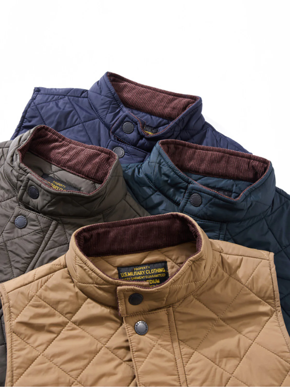 Corduroy Quilted Padded Vest with Stand Collar - Image 14