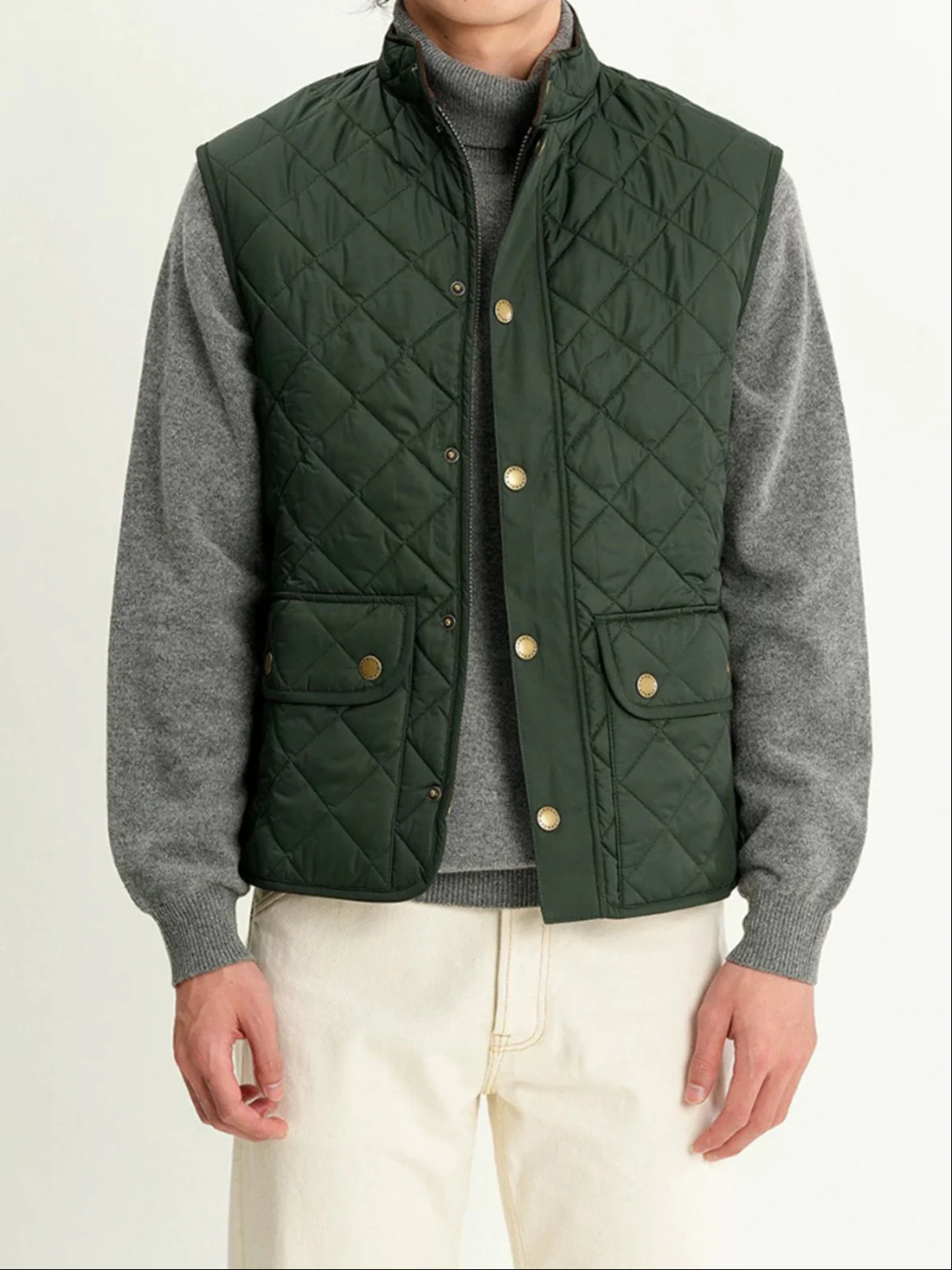 Corduroy Quilted Padded Vest with Stand Collar - Image 9