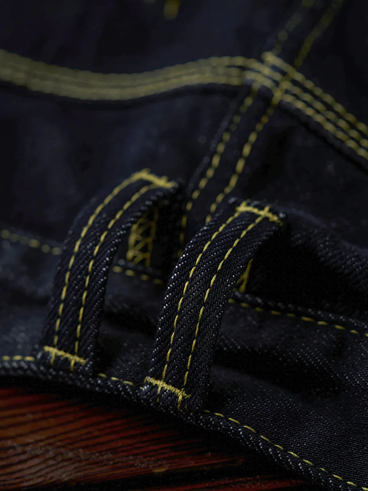 Straight Denim Pants with Feather Embroidery and Yellow Stitching - Image 12