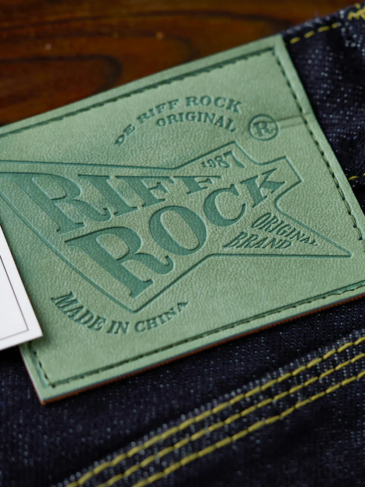 Straight Denim Pants with Feather Embroidery and Yellow Stitching - Image 9