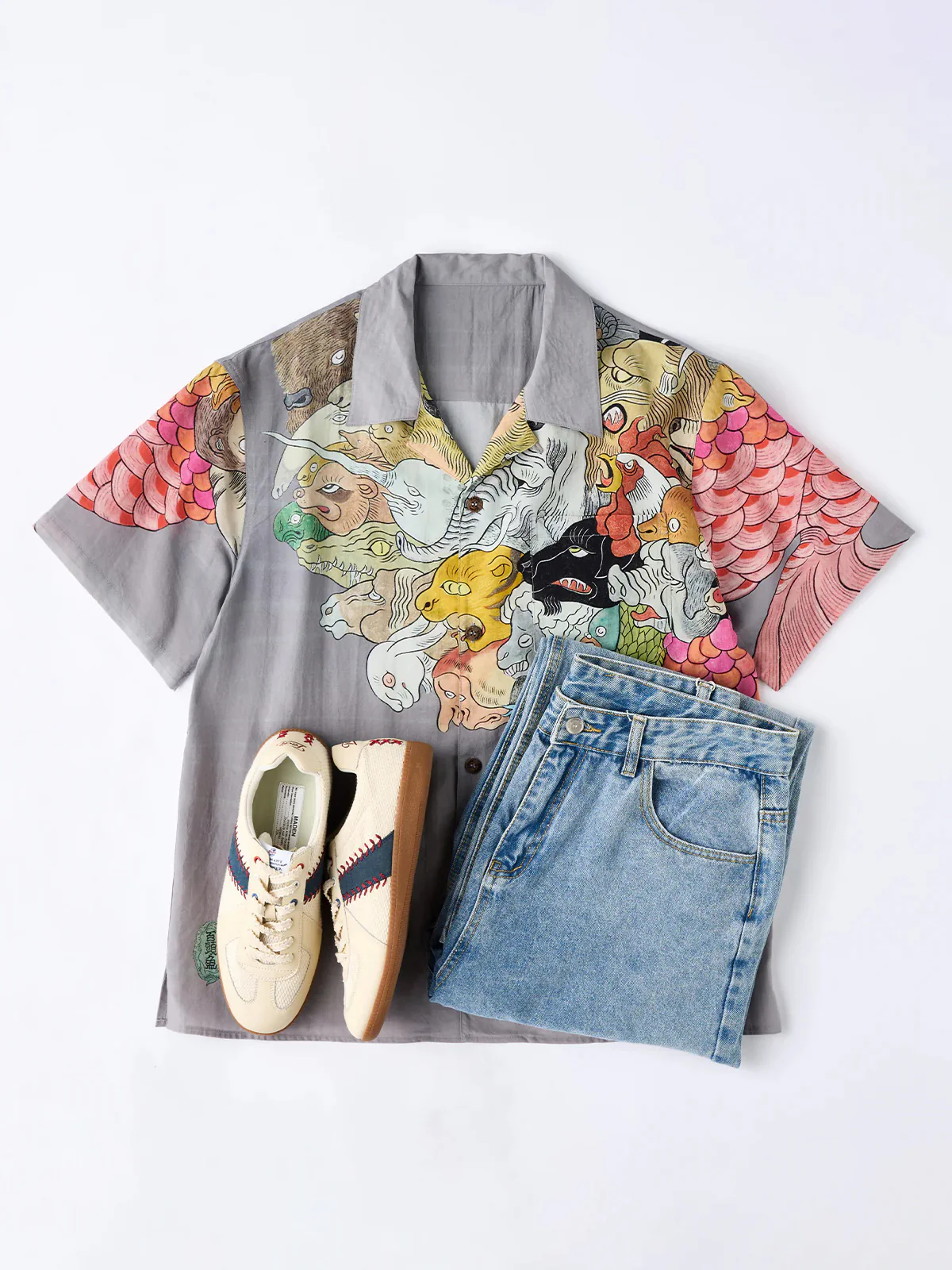 KARAKU×Ayako Ishiguro "Hundred-headed Fish" Ukiyo-e Style Tencel Aloha Shirt - Image 21