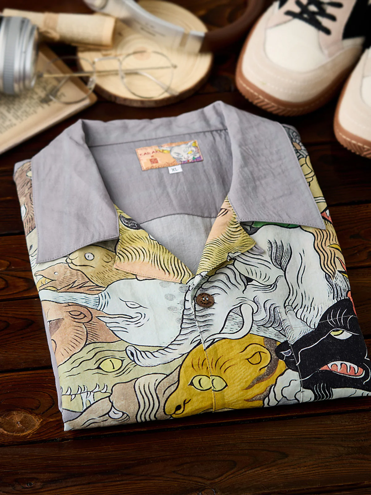 KARAKU×Ayako Ishiguro "Hundred-headed Fish" Ukiyo-e Style Tencel Aloha Shirt - Image 8