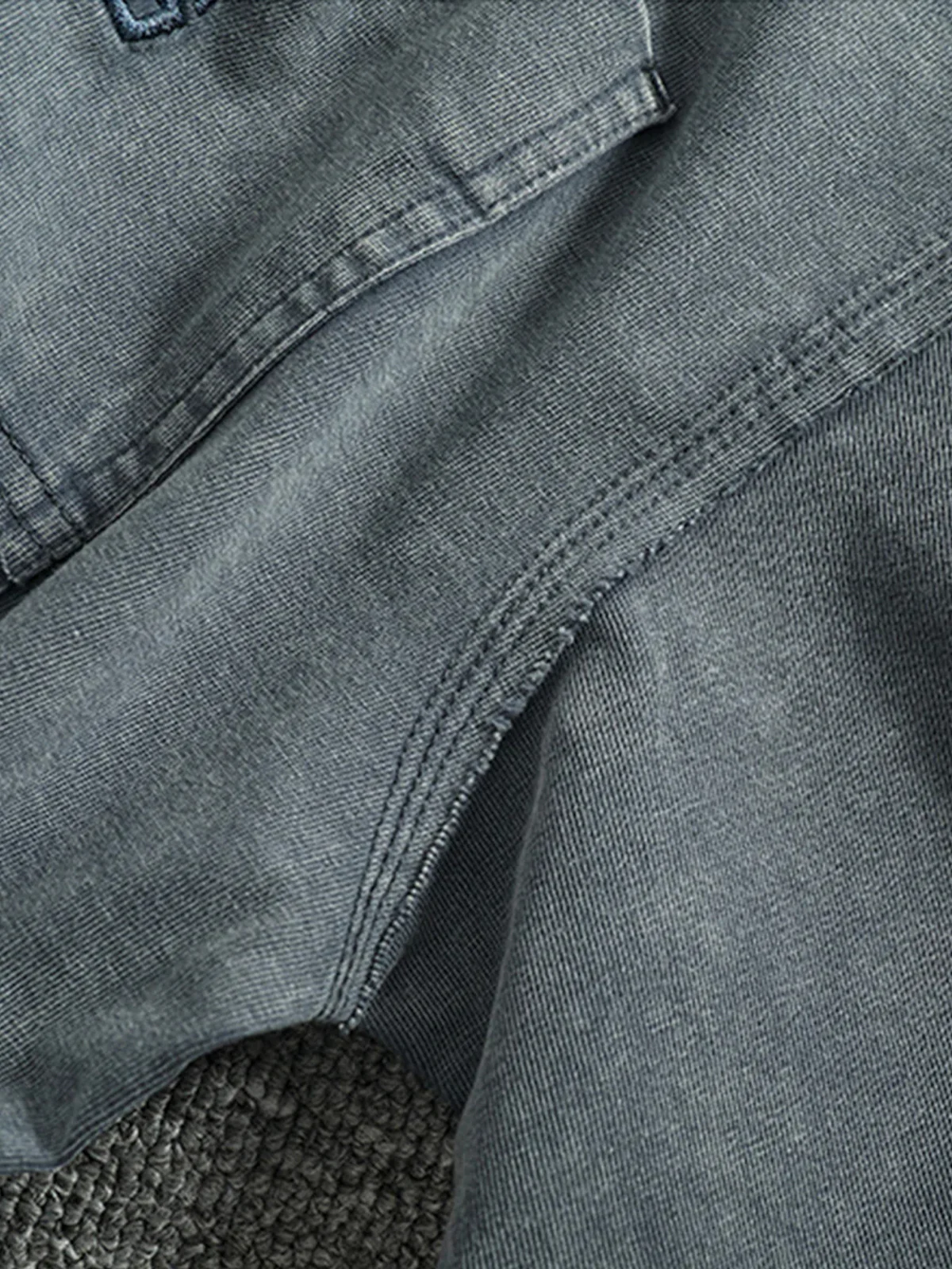 Washed Finish Mini Embroidery & Color-Variation Pocket Long Sleeve Tee - Image 12