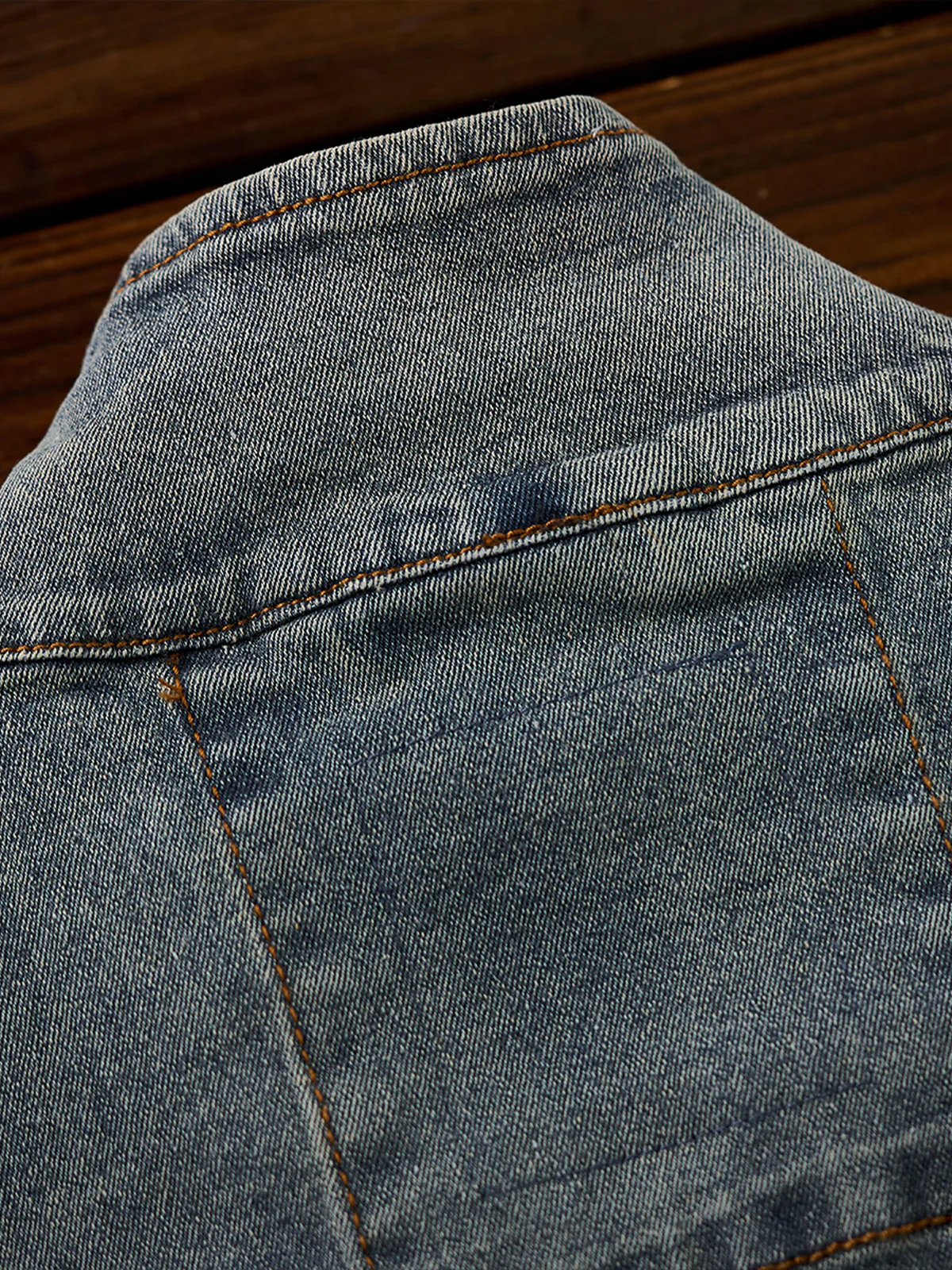 Washed Stand Collar Half-Zip Denim Pullover Shirt - Image 10