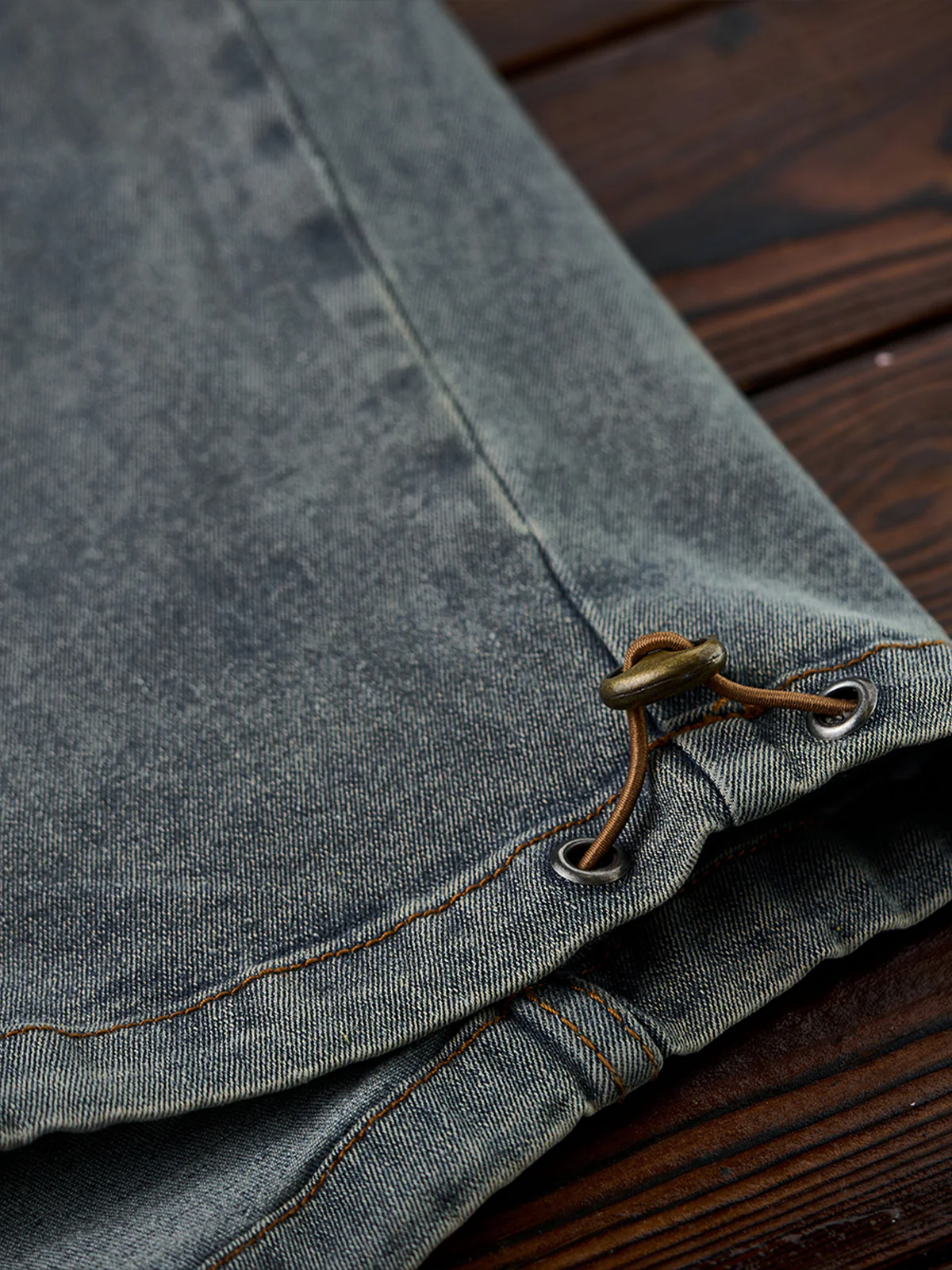 Washed Stand Collar Half-Zip Denim Pullover Shirt - Image 11