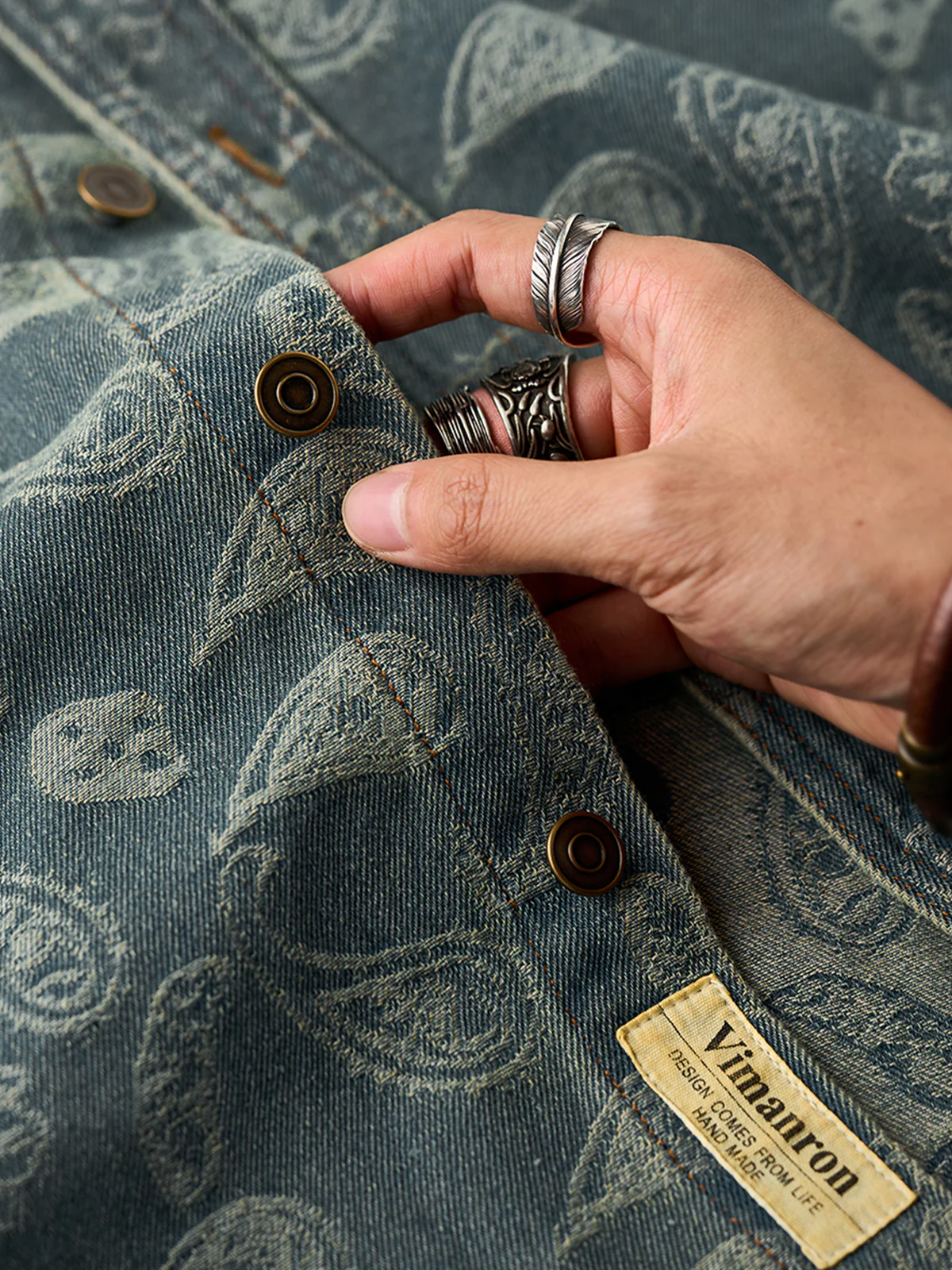 All-over Paisley Jacquard Weave Heavyweight Denim Overshirt - Image 10