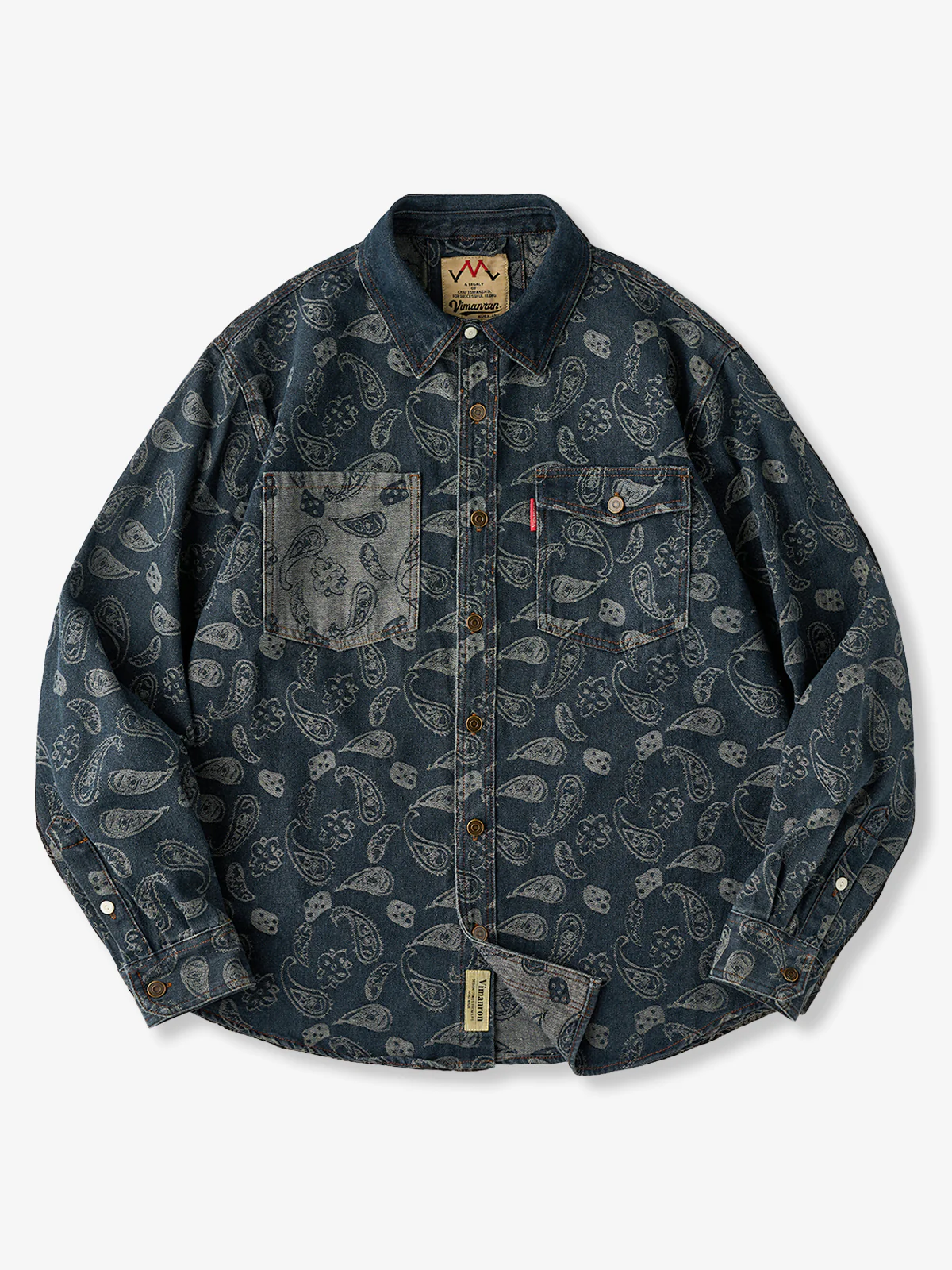 All-over Paisley Jacquard Weave Heavyweight Denim Overshirt - Image 4