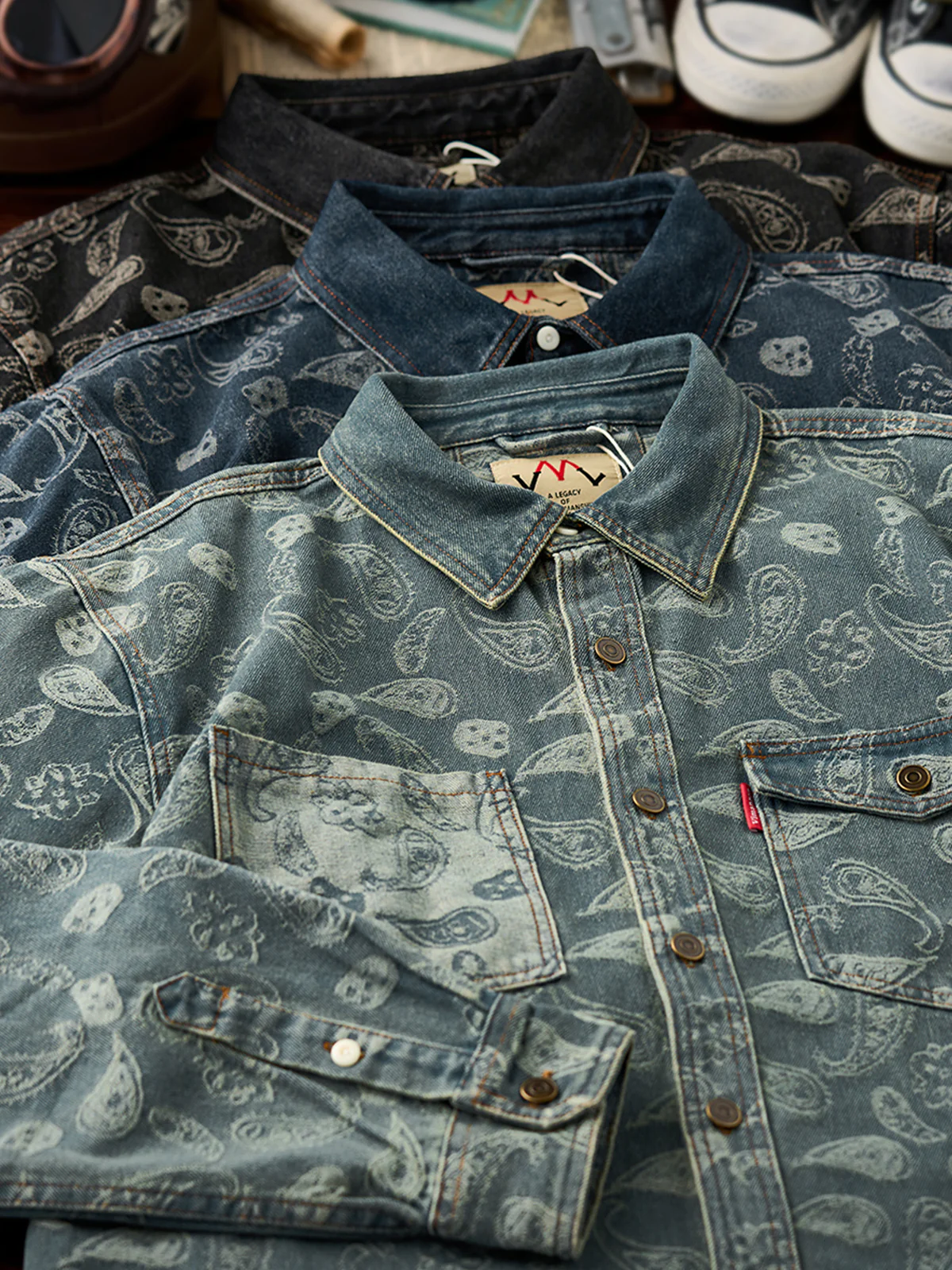 All-over Paisley Jacquard Weave Heavyweight Denim Overshirt - Image 6