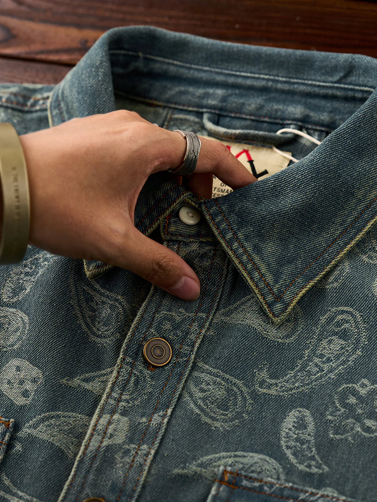 All-over Paisley Jacquard Weave Heavyweight Denim Overshirt - Image 7