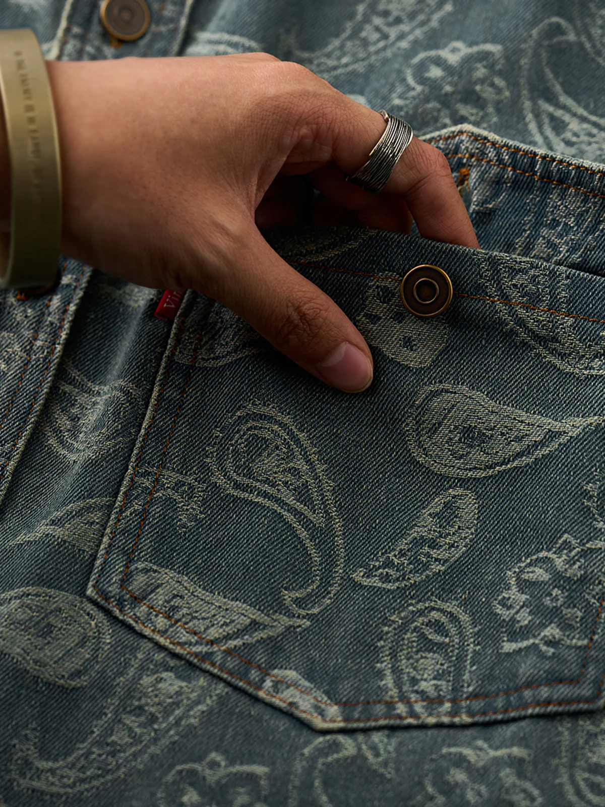 All-over Paisley Jacquard Weave Heavyweight Denim Overshirt - Image 8