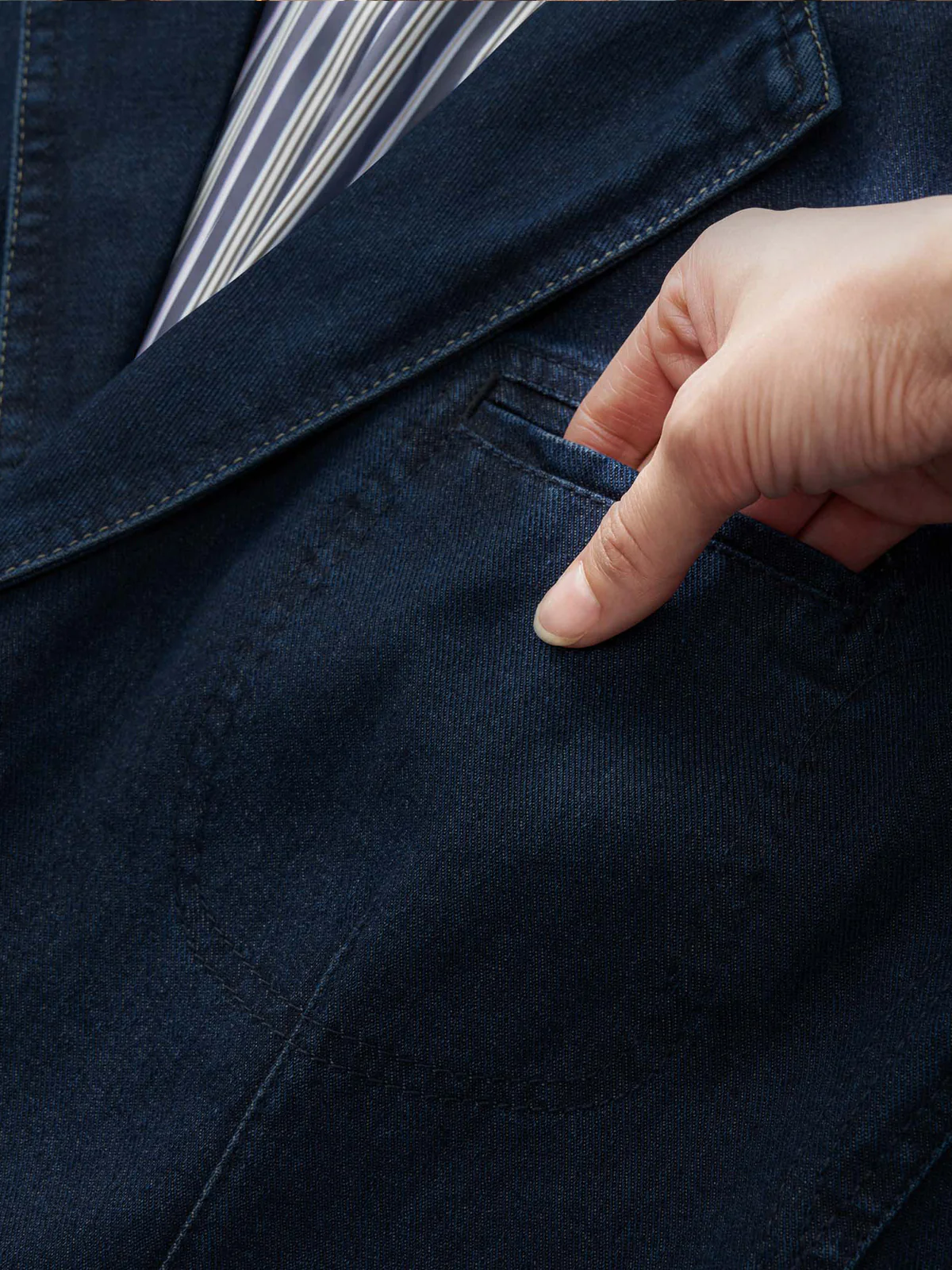 Multi-Stripe Lined Denim Blazer Jacket - Image 10