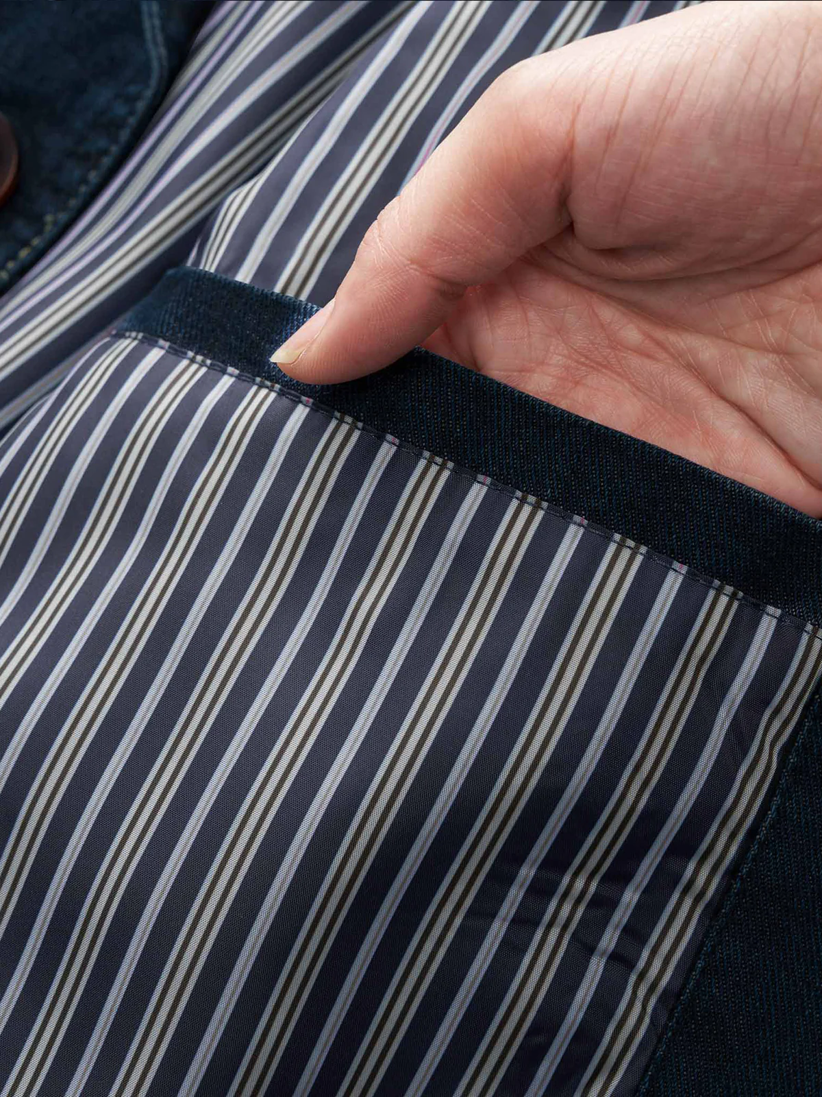 Multi-Stripe Lined Denim Blazer Jacket - Image 11